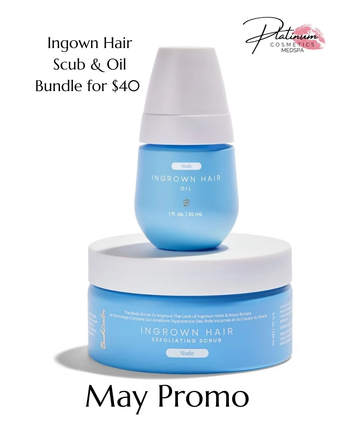 MAY PROMO 🌸

✨ Ingrown Hair Oil + Scrub Bundle
✨ $40

Say goodbye to ingrowns + hello to smooth skin 🤍
📞 320.639.1230