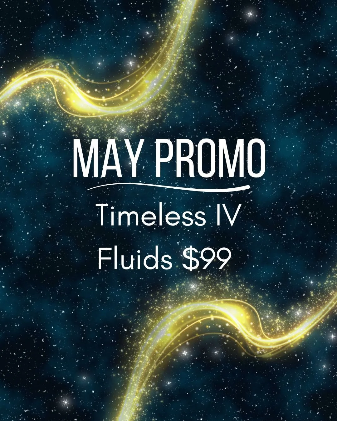 MAY PROMO 🌸

✨ Timeless IV &ndash; $99

Hydrate, refresh, and feel your best from the inside out 🤍
📞 320.639.1230