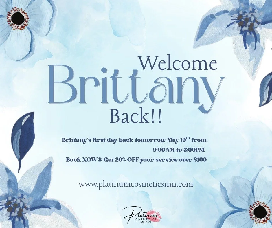 ✨ WELCOME BACK, BRITTANY! ✨

We&rsquo;re so excited to have Brittany back and ready to pamper you! 💖 

To celebrate her return, enjoy ✨20% OFF✨ any service of a $100 or more when you book with Brittany ONLY!

This special is available now through Ju