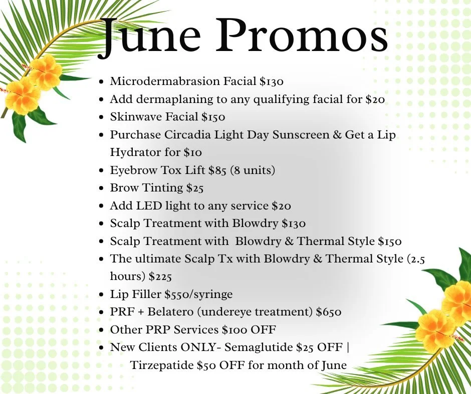 ☀️✨ JUNE PROMOS ARE HERE ✨☀️

Summer glow season is officially here and we are bringing the BEST self-care specials all month long 💖 Treat yourself to glowing skin, healthy hair, and confidence boosting treatments at Platinum Cosmetics!

🌸 JUNE SPE