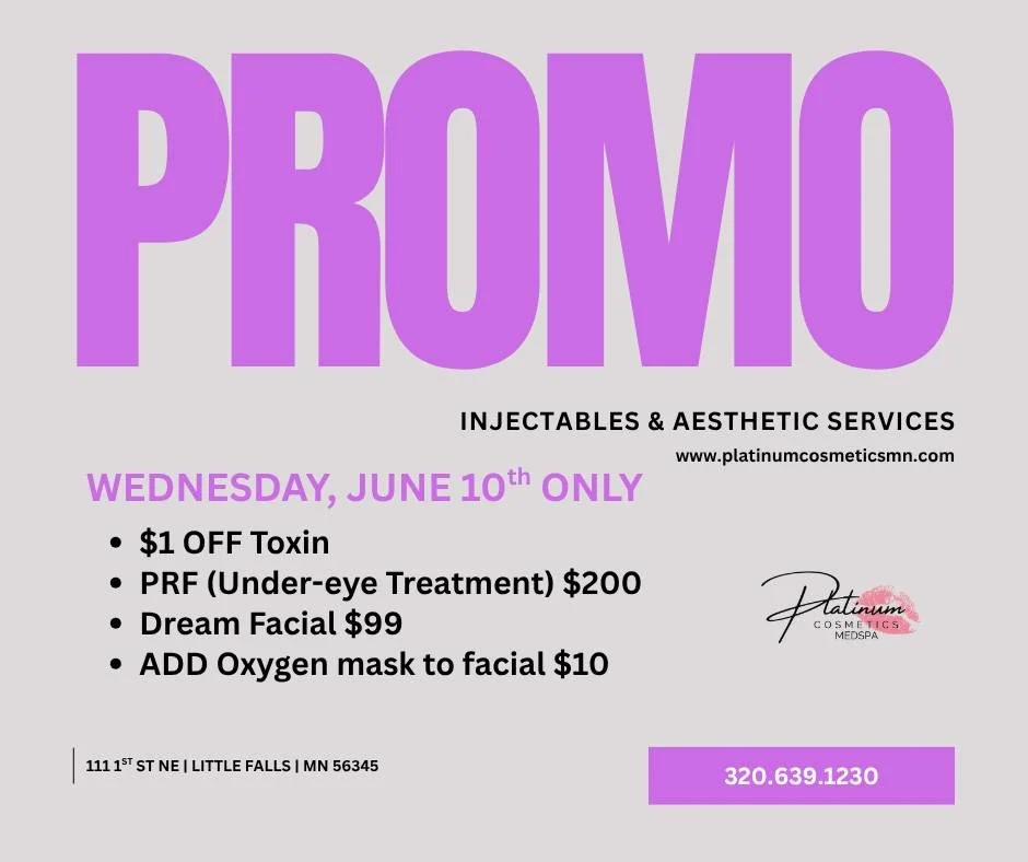 🚨 WEDNESDAY ONLY SPECIALS 🚨

Mark your calendars for Wednesday, June 10th and treat yourself to some self-care with Maria, Rachael &amp; Brittany! ✨

💉 TOXIN SPECIAL
$1 OFF per unit of toxin

✨ PRF UNDER-EYE TREATMENT
Only $200
Reduce dark circles
