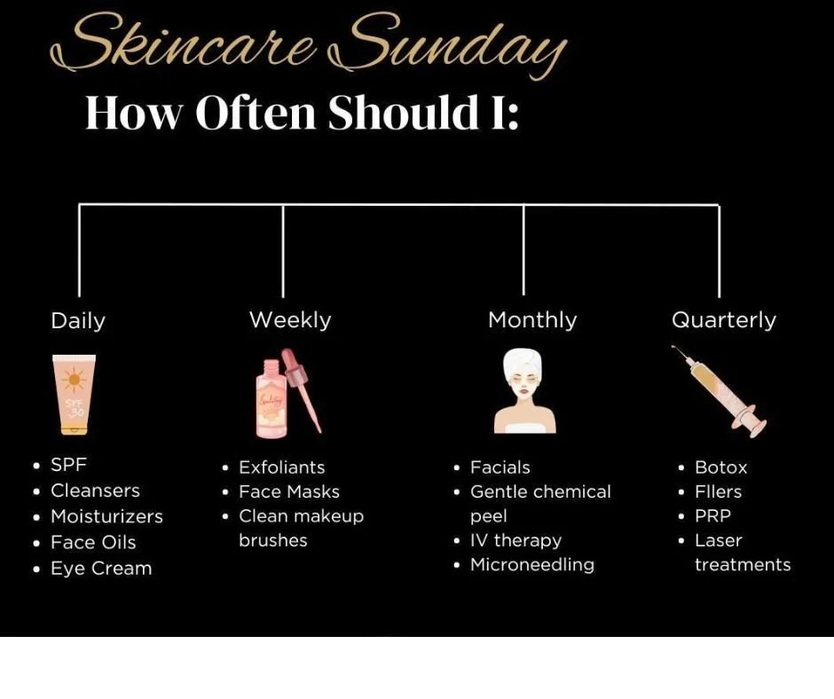 Your glow-up schedule ✨🤍

DAILY ☀️
✔ Cleanser
✔ Serum
✔ Moisturizer
✔ SPF
✔ Hydration

WEEKLY ✨
✔ Exfoliation 2-3x a week
✔ Hair mask/self-care reset
✔ Change pillowcases + makeup brushes

MONTHLY 💅
✔ Facials
✔ Waxing appointments
✔ Brow maintenanc