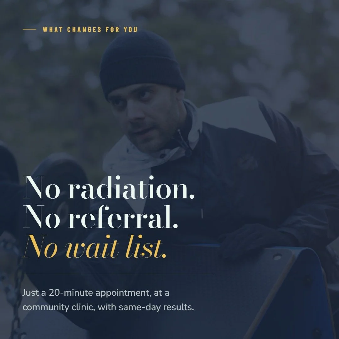Three things you don't need for a REMS bone density scan:

🚫 Radiation exposure
🚫 A referral from your GP
🚫 A hospital wait list

Just a 20-minute appointment at a community clinic, with same-day results and a conversation about what they mean.

T