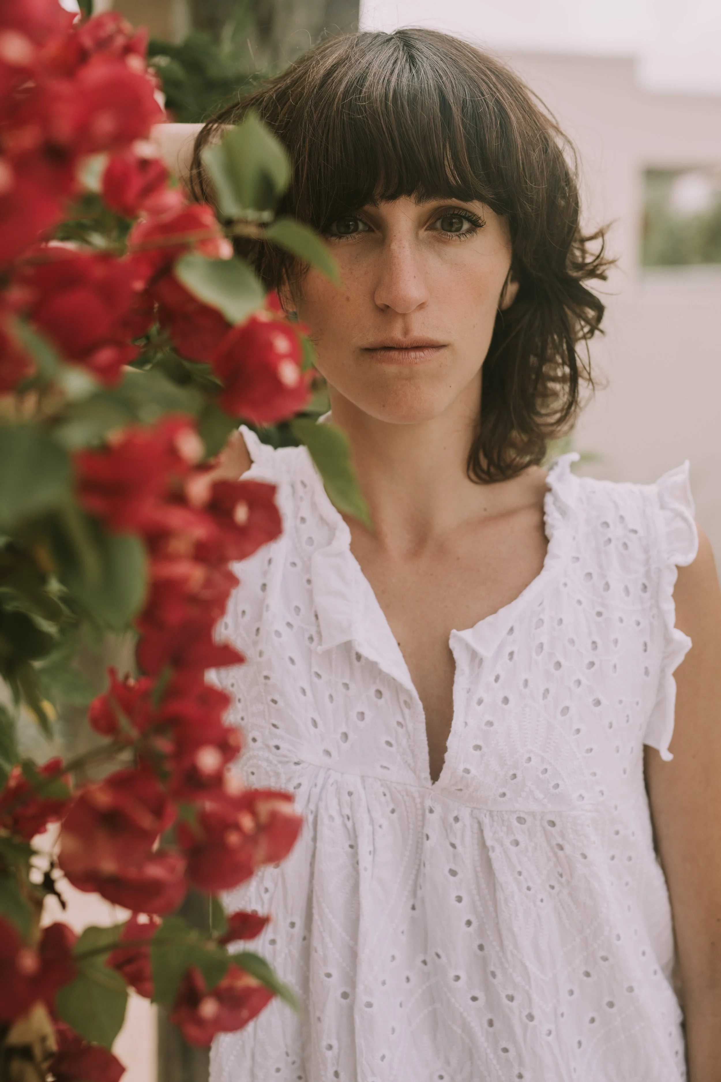 A woman looking directly into the camera