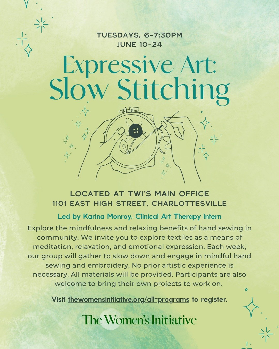 Looking for a way to slow down and reconnect with yourself and others?

Join us at our main office for Expressive Arts: Slow Stitching, a program where hand sewing becomes a mindful, meditative practice. No artistic experience is needed.

🧵 Come sti