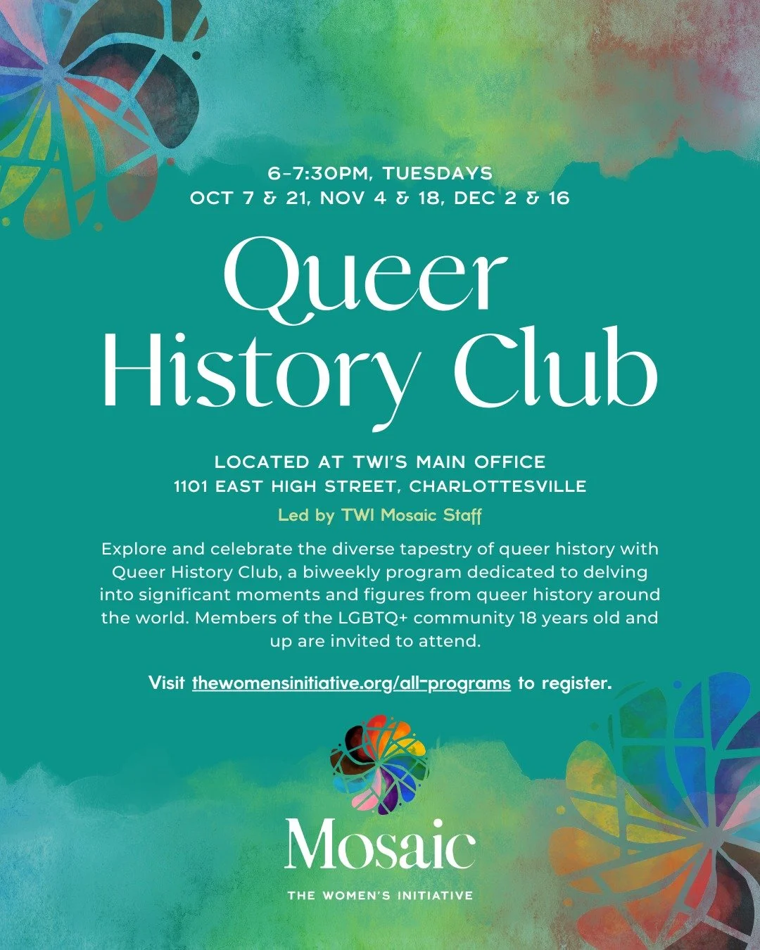 🏳️&zwj;🌈 Discover, reflect, and connect as we explore the stories of the past with Queer History Club, a welcoming space to celebrate the diverse tapestry of queer history from around the world.

Together we&rsquo;ll discuss significant moments, fi