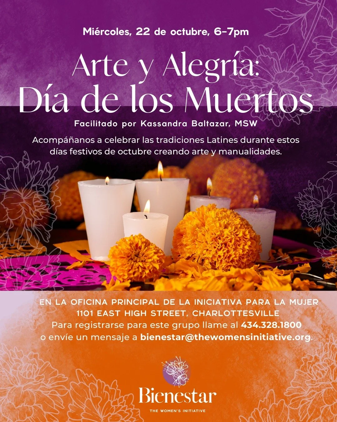 💐✨ Arte y Alegr&iacute;a: D&iacute;a de los Muertos ✨💐

Acomp&aacute;&ntilde;anos a celebrar las tradiciones Latines durante este mes de octubre creando arte y manualidades en comunidad. 🎨🕯️

Nos reuniremos el mi&eacute;rcoles 22 de octubre de 6: