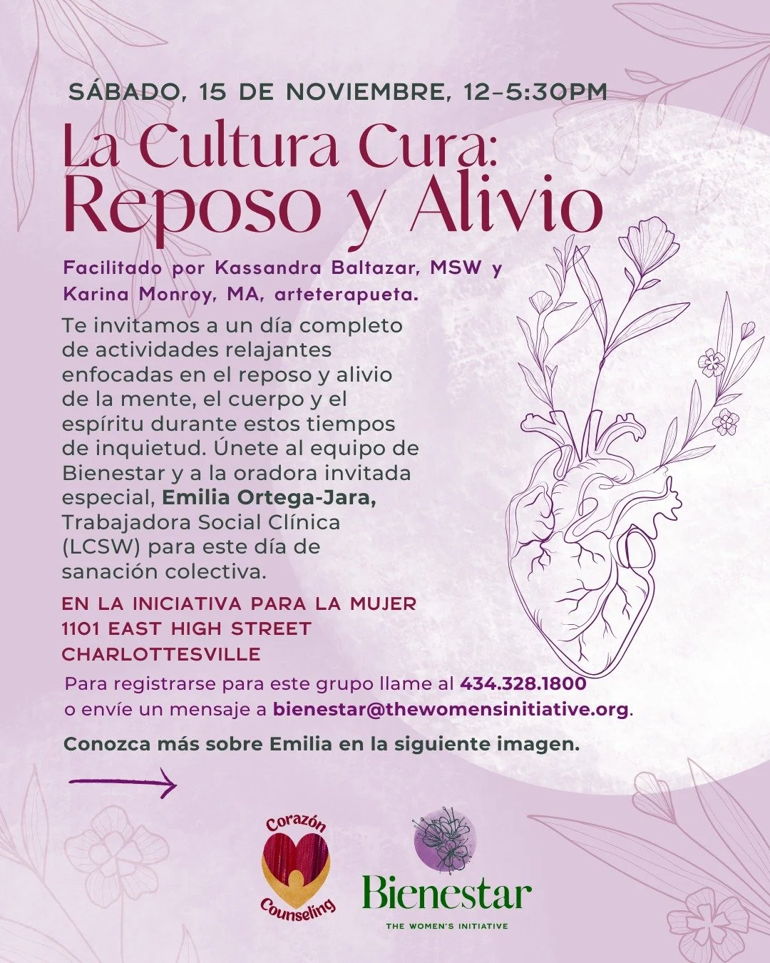 Te invitamos a un d&iacute;a completo de actividades relajantes enfocadas en el reposo y alivio de la mente, el cuerpo y el esp&iacute;ritu durante estos tiempos de inquietud. &Uacute;nete al equipo de Bienestar y a la oradora invitada especial, Emil
