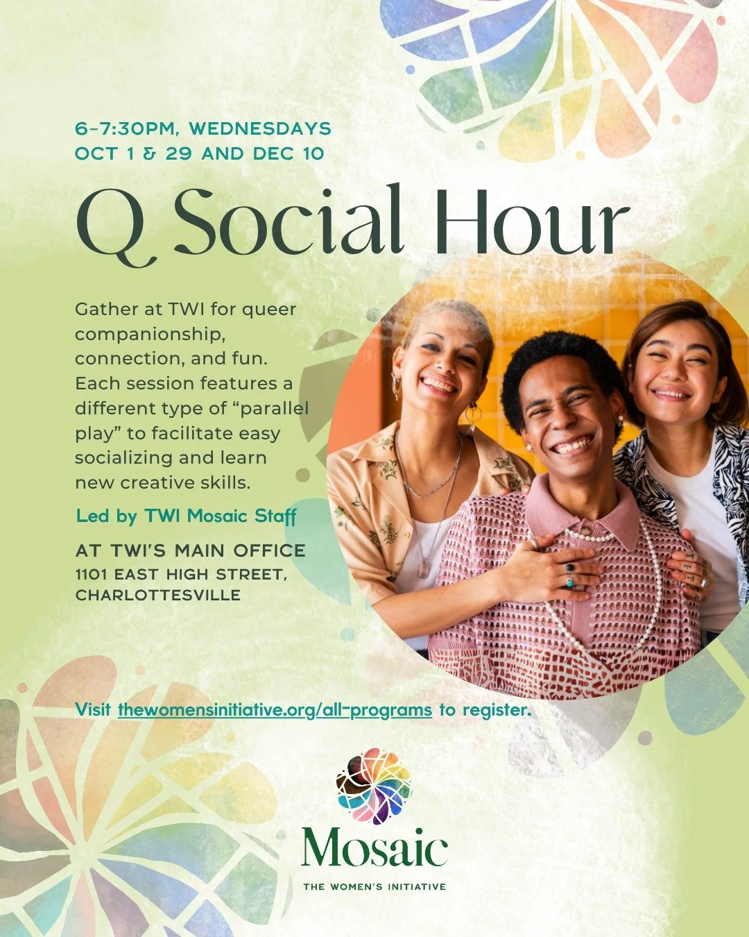Join us for our last 🌈 Q Social Hour of the year on Wednesday, December 10, from 6&ndash;7:30pm.

Come unwind, connect, and create with us in a cozy space for queer companionship and community. Each gathering features a new kind of &ldquo;parallel p