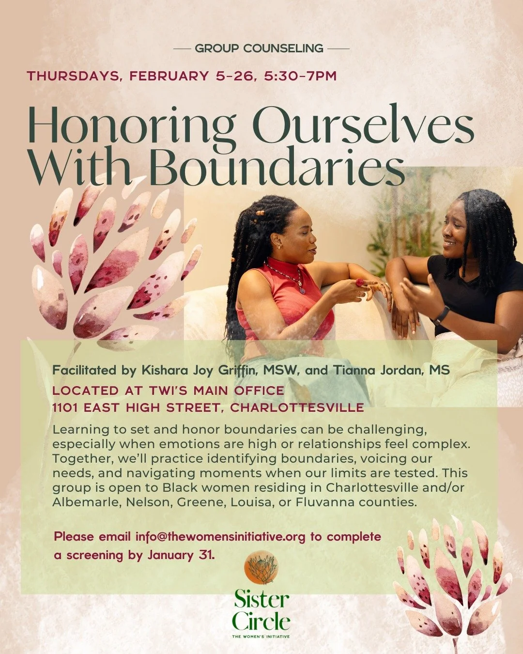 It&rsquo;s not always easy to speak up for yourself, especially when relationships feel complicated. Honoring Ourselves With Boundaries is a space for BIPOC women to explore healthy boundaries, practice asking for what you need, and feel supported.

