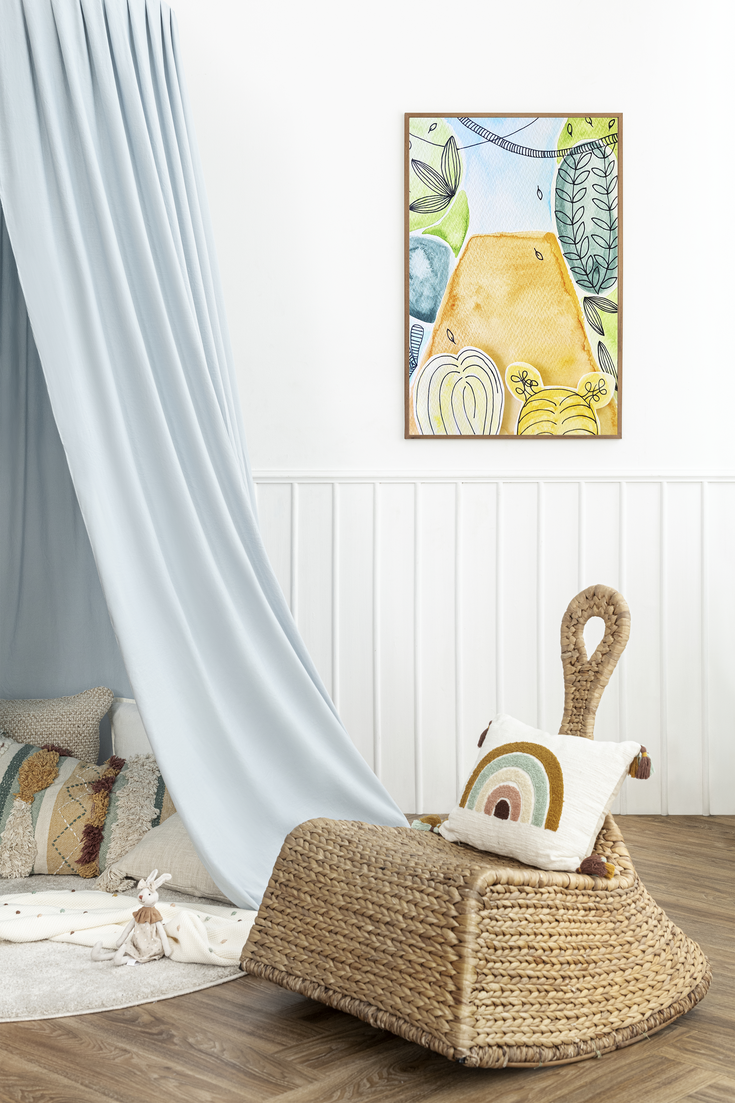 Framed poster of a watercolour picture of a mum and daughter on a walking track