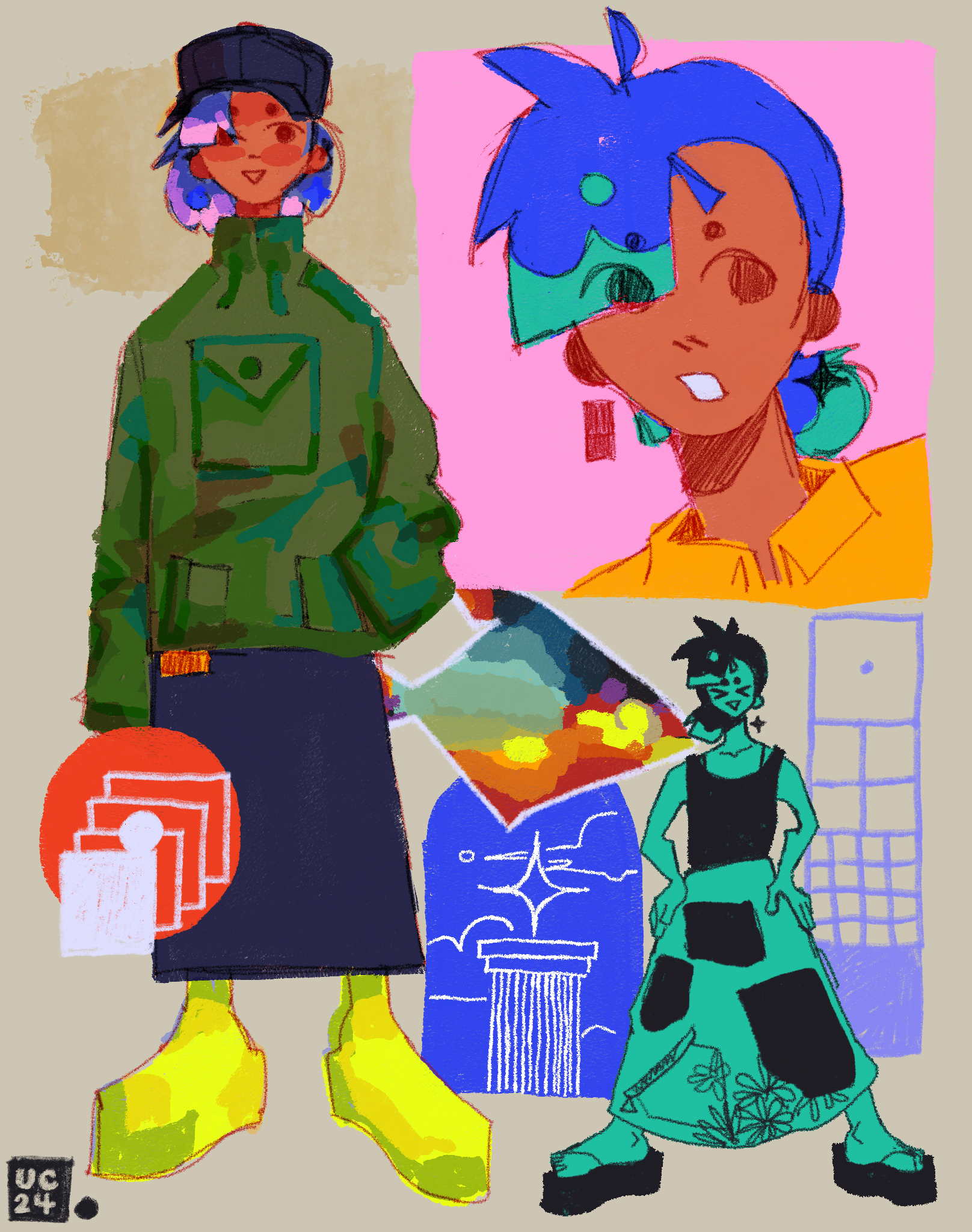 "aiko scribbles 2" 1616 x 2048px
⎯ More stylization experimenting.