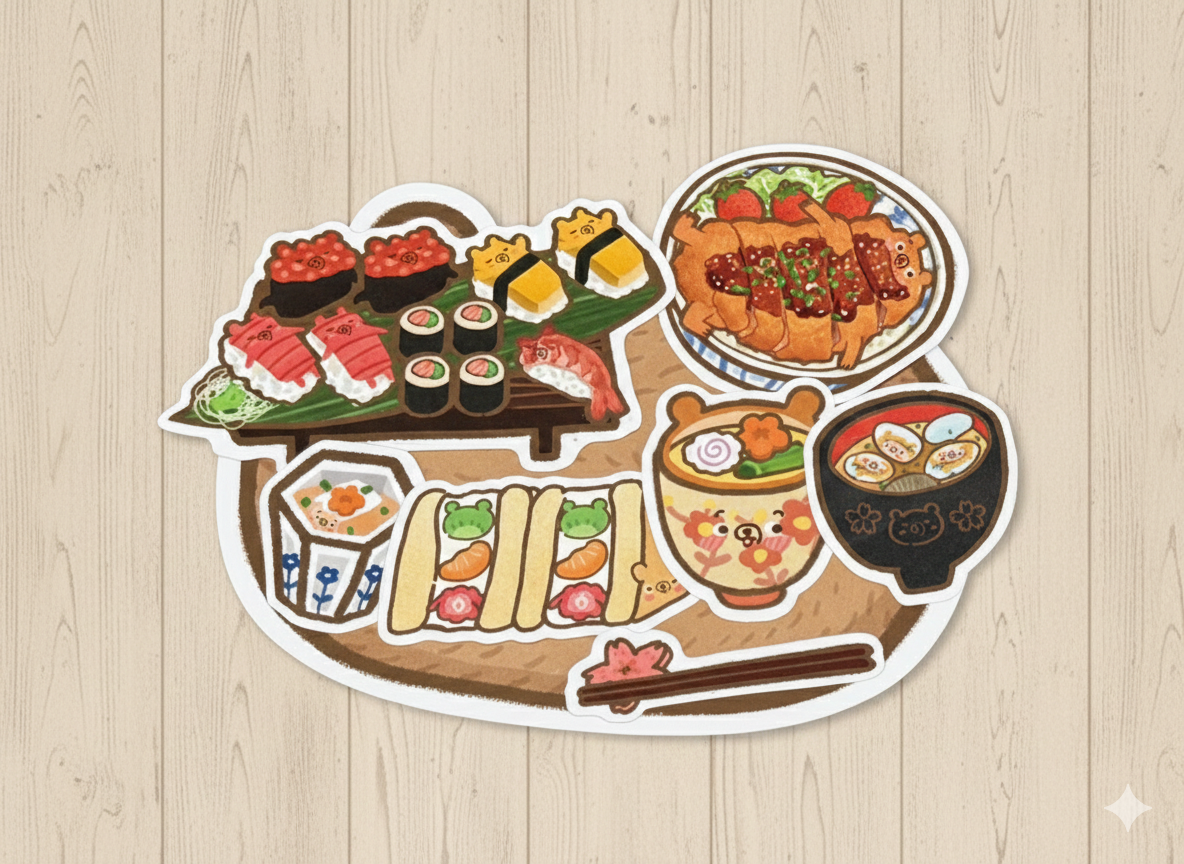 日式定食貼紙套餐 - 紅色餐盤