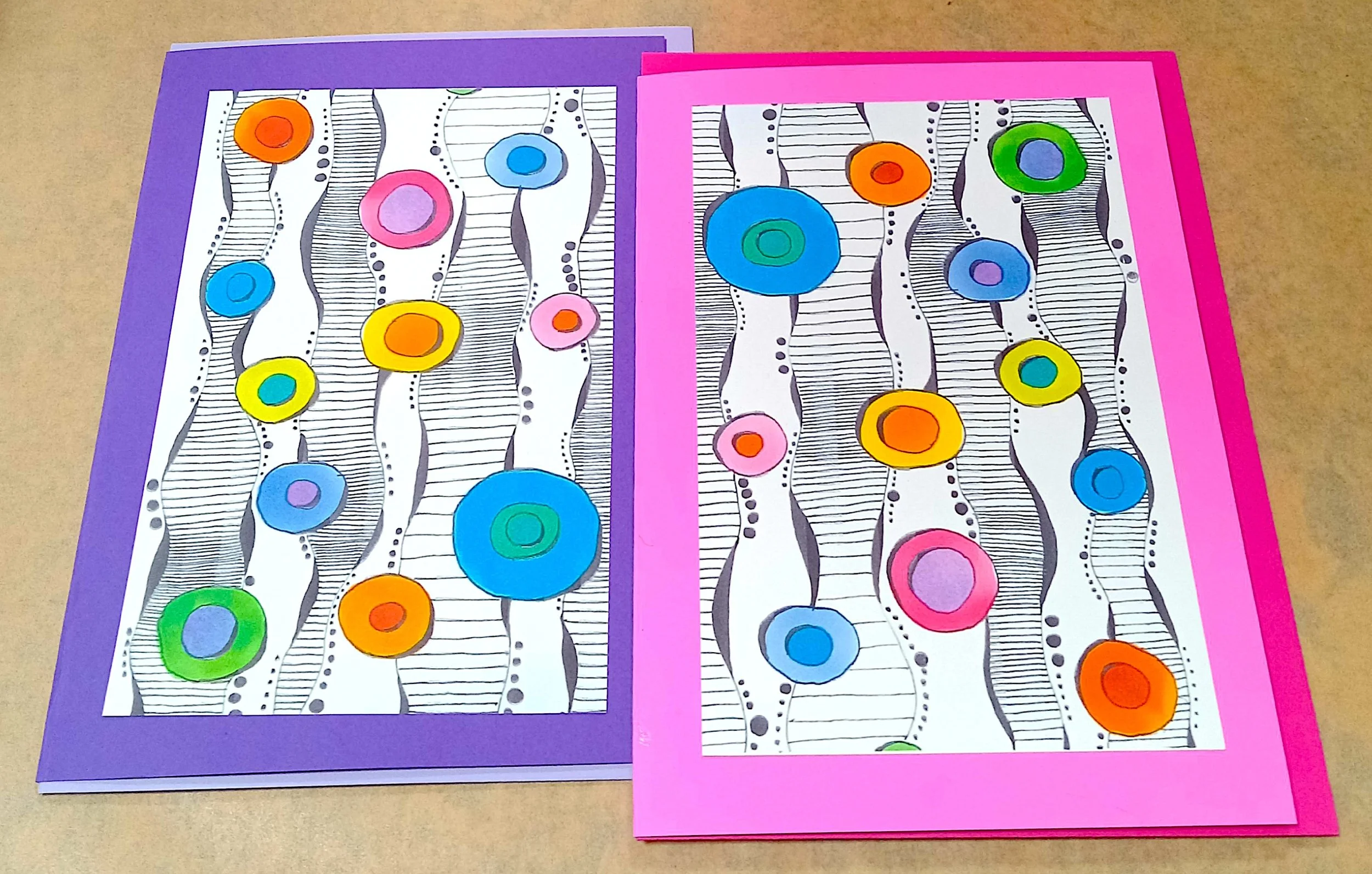 NOTE CARDS TO SHOW - 107 - ORBS AND LINES (GOOBERZ) - VIOLET AND PINK - JANUARY 21 2026.jpg