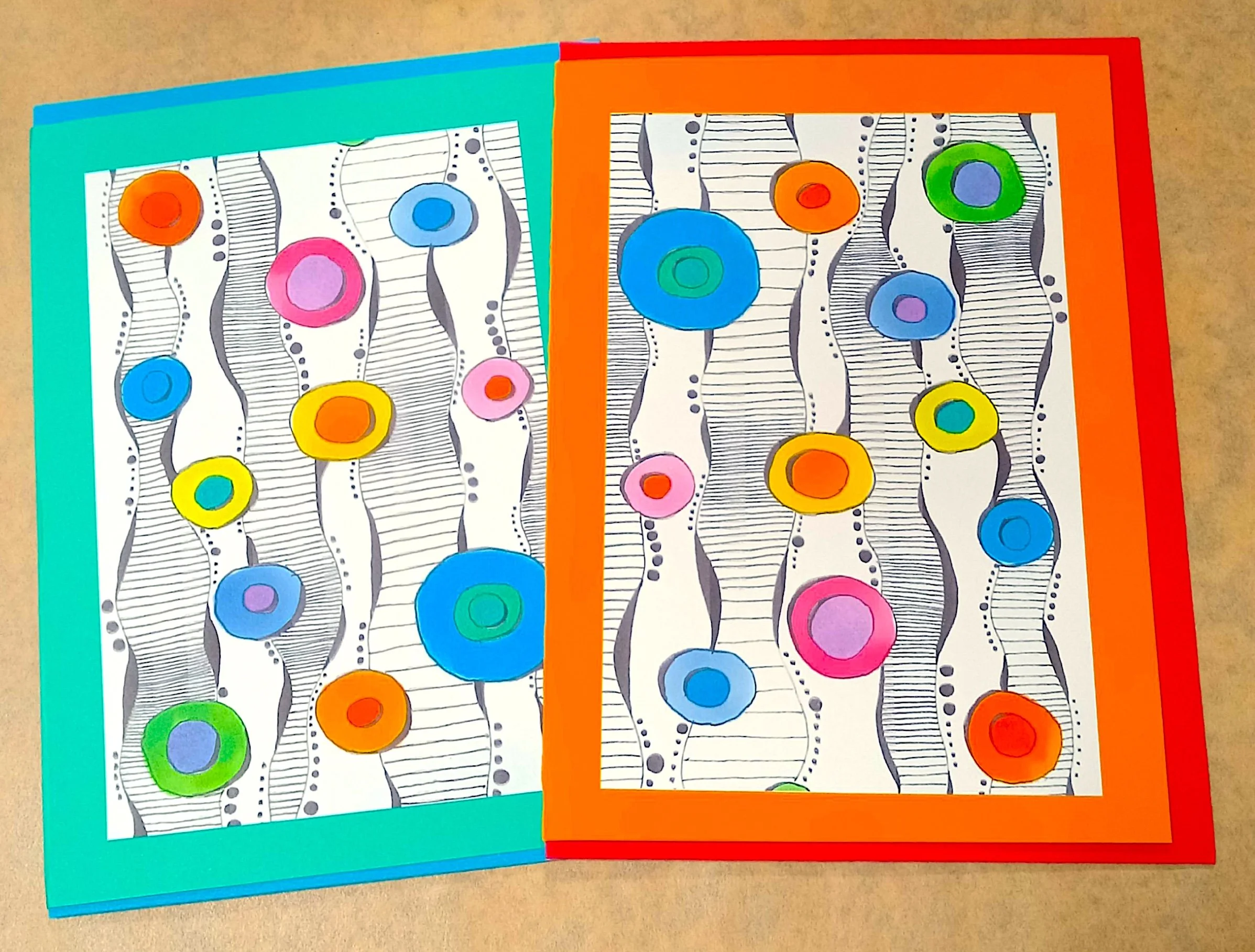 NOTE CARDS TO SHOW - 107 - ORBS AND LINES (GOOBERZ)  - TURQUOISE AND ORANGE -JANUARY 21 2026.jpg