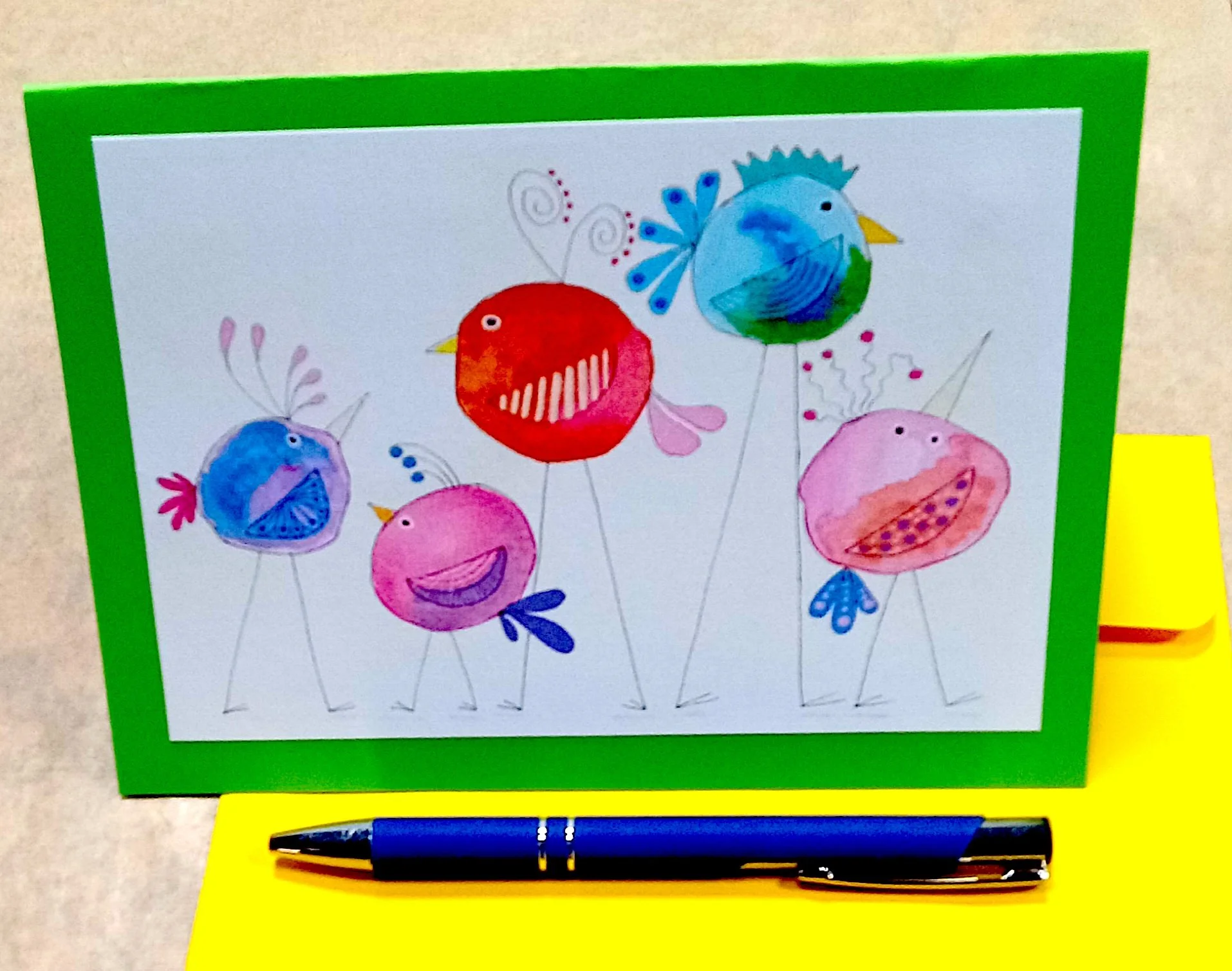 Five Watercolor Birds note card
