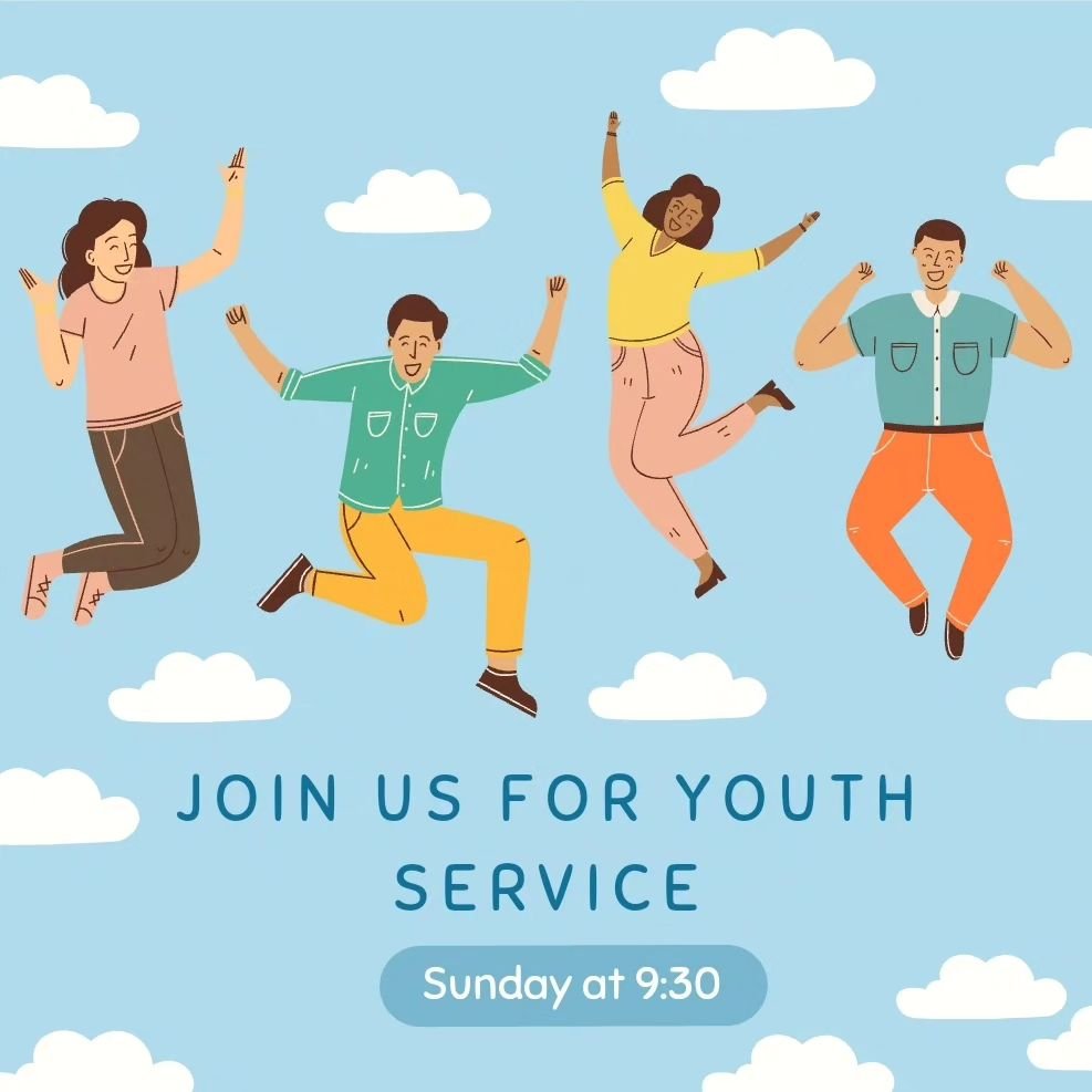Join us today for Youth Service at 9:30am! We'll have student-led worship and a sermon given by our youth Pastor! We're excited to see everyone there !!