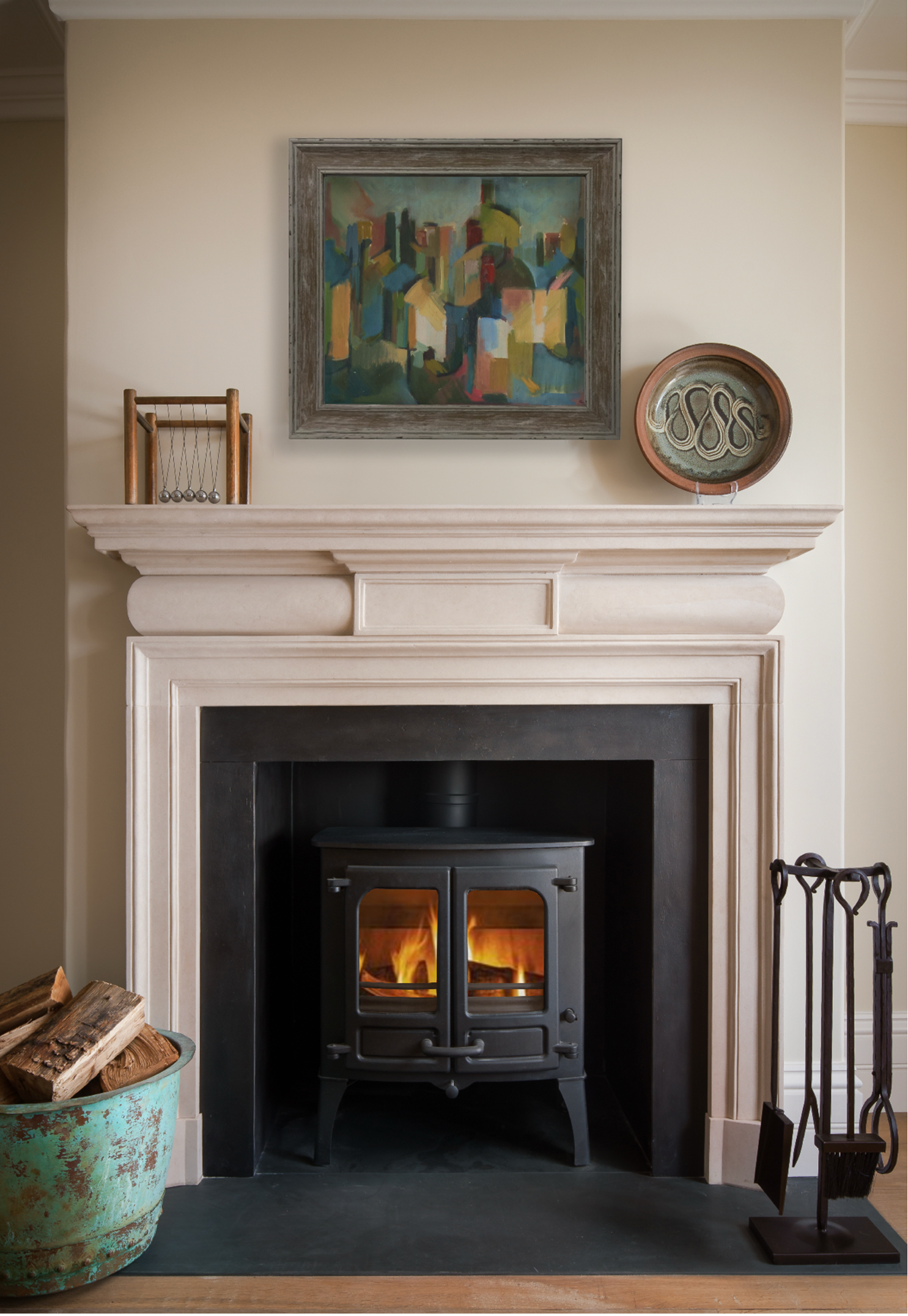 Fireplace project by Howark Design located in Cornwall, featuring rough hewn limestone made in traditional style