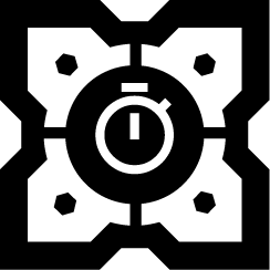 Black background with a white stopwatch icon.