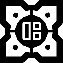 Black background with white logo composed of four geometric shapes forming a symmetrical pattern.