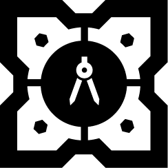 A white compass tool on a black background.