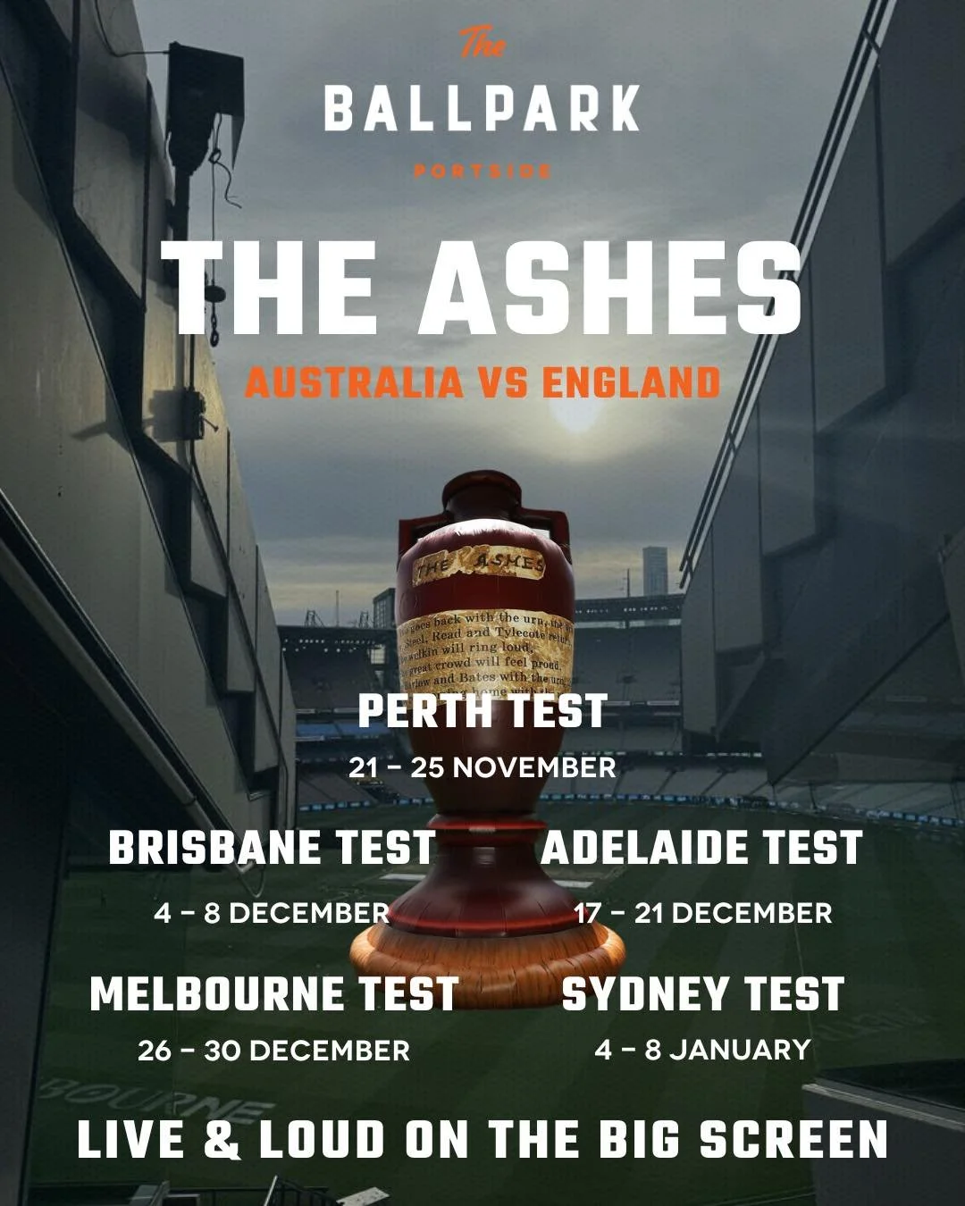 The Ashes 2025 are officially here&hellip; and we&rsquo;re showing every single game live &amp; loud on our big screen!🏏📺

If you&rsquo;re looking for the best spot to watch Australia take on England, this is it!! Cold beers flowing, good food comi