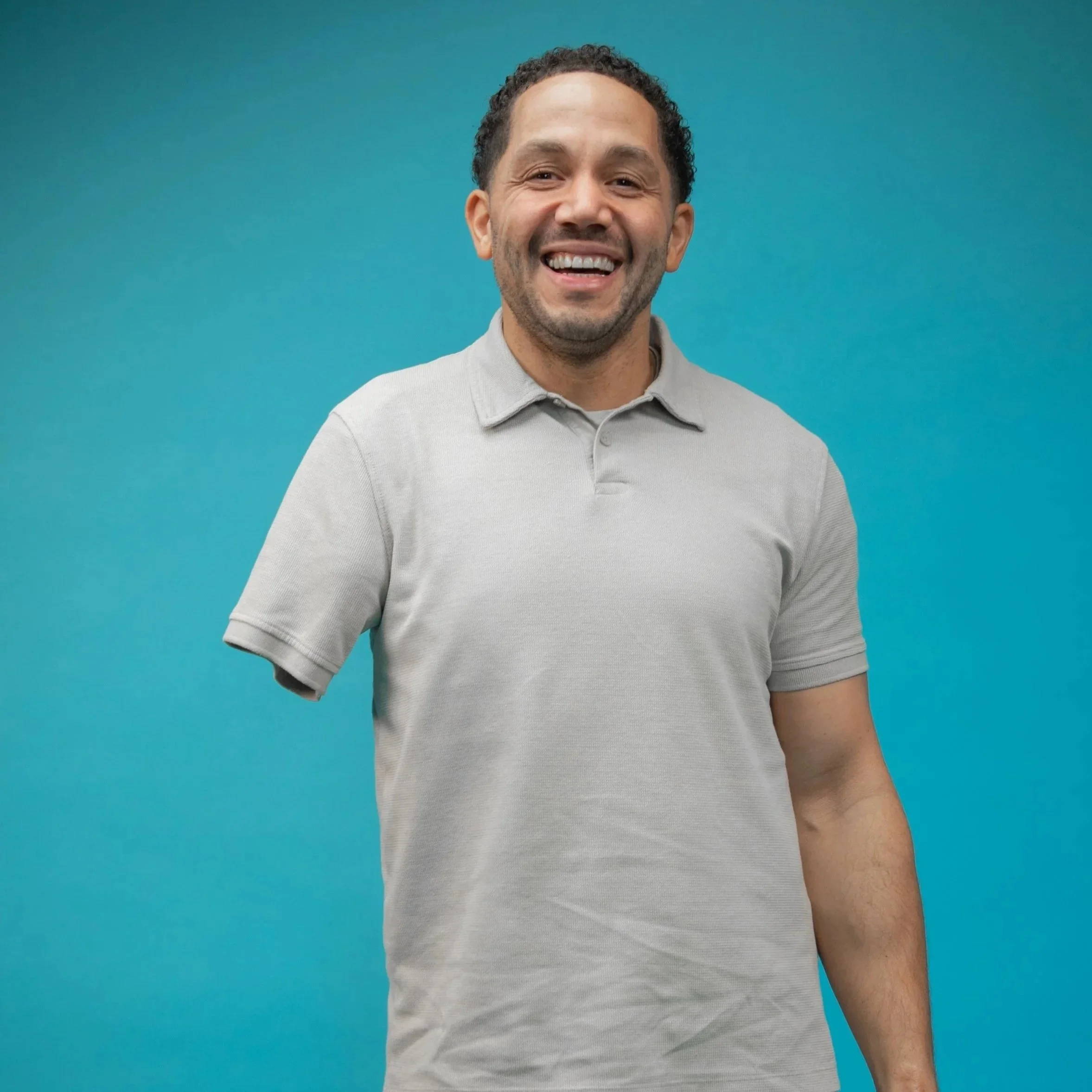 Portrait of Chris Baker - blue background