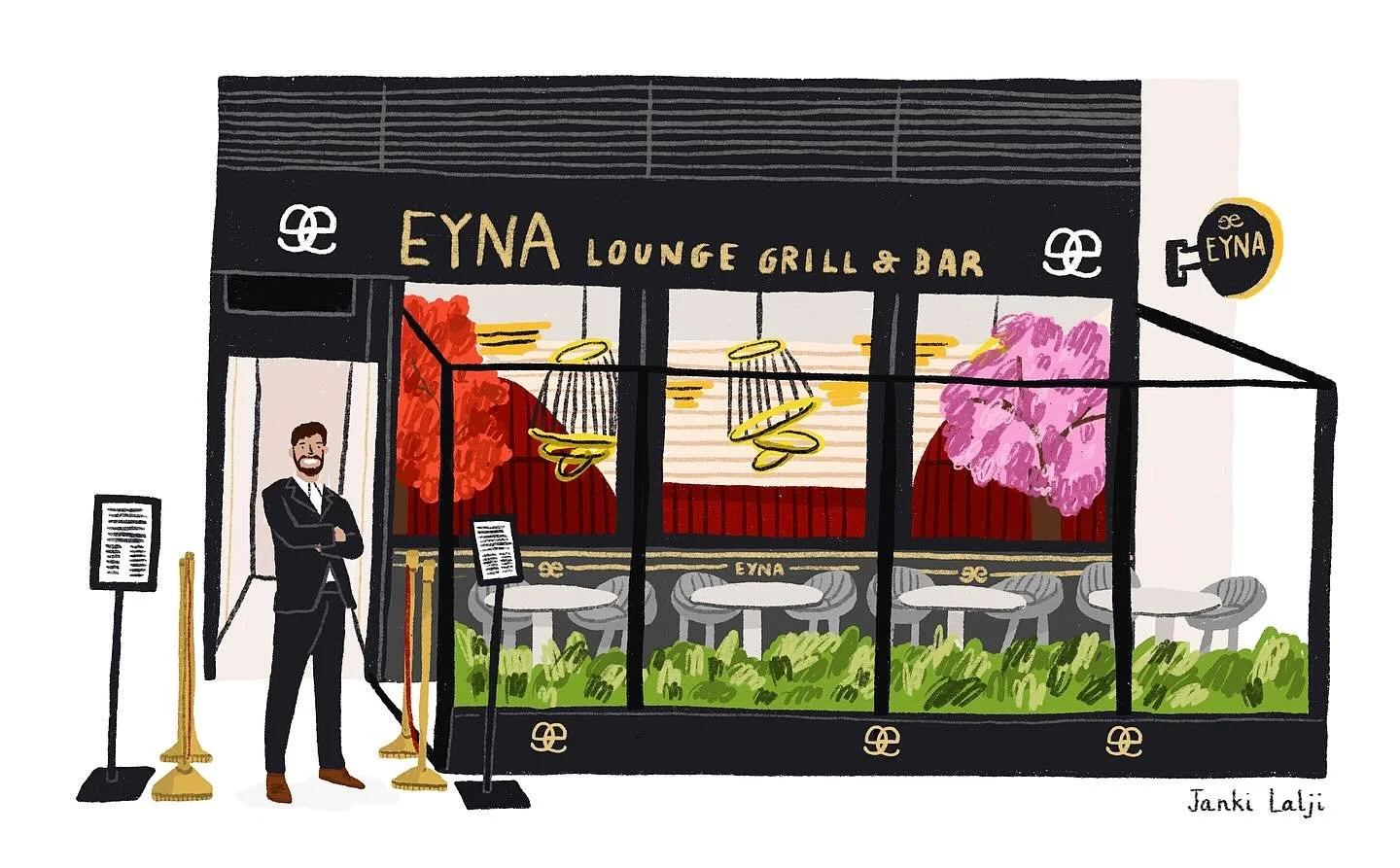 A friend commissioned me to illustrate EYNA, a stunning new restaurant in Leamington Spa, as a gift for their opening. Such a lovely idea and I had so much fun capturing the details of their beautiful storefront ✨ @eynaleamington #illustratedbuilding
