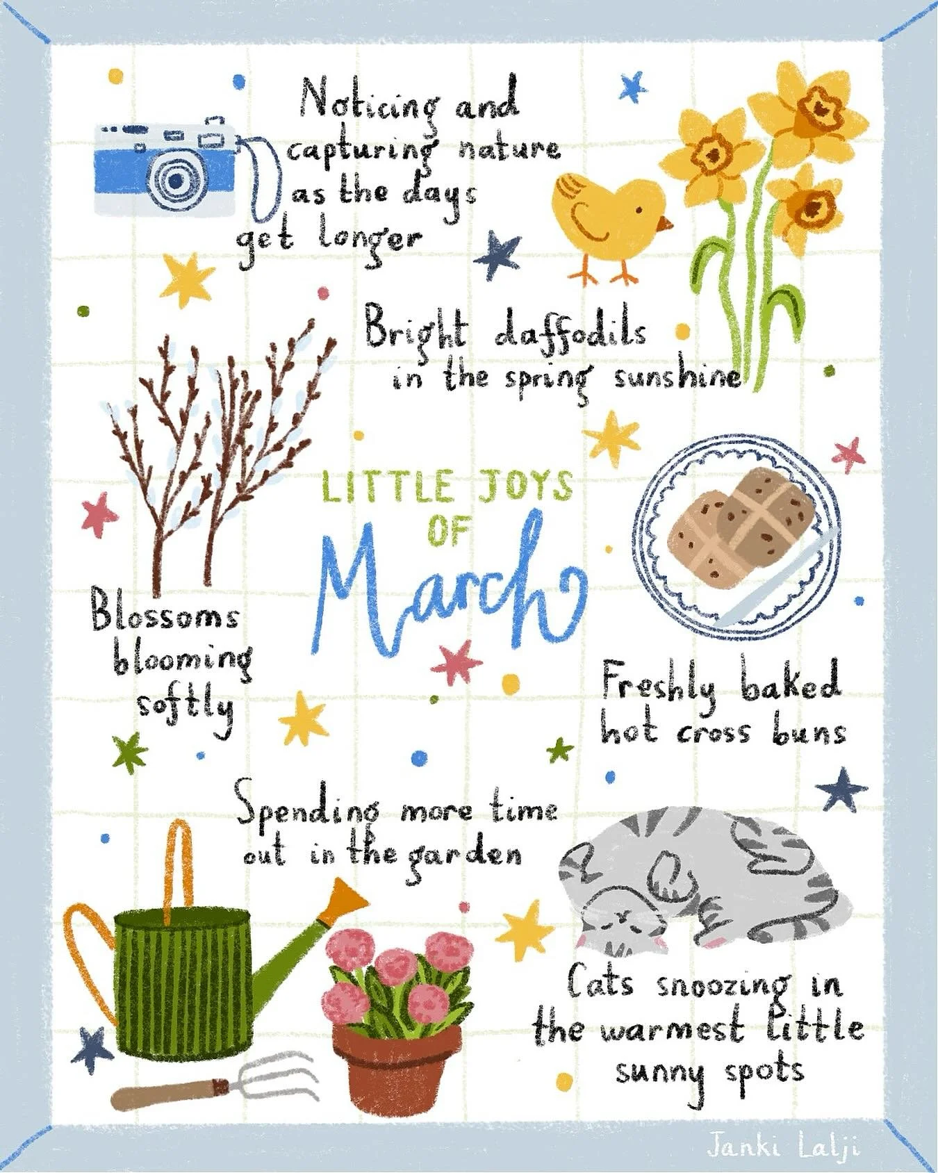 omg last day of March and I&rsquo;m only just posting this 😭 it&rsquo;s been such a busy month, but I always love creating these little joys illustrations to capture the small moments that make each month feel special 🌿✨📷🌼🌸🥐🐱☀️

#procreateart 