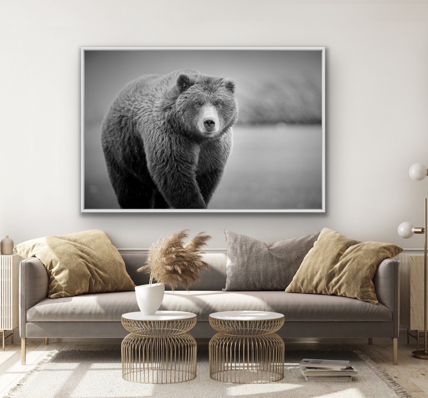 'Bear' finished in a white custom float frame by © Dan Callister