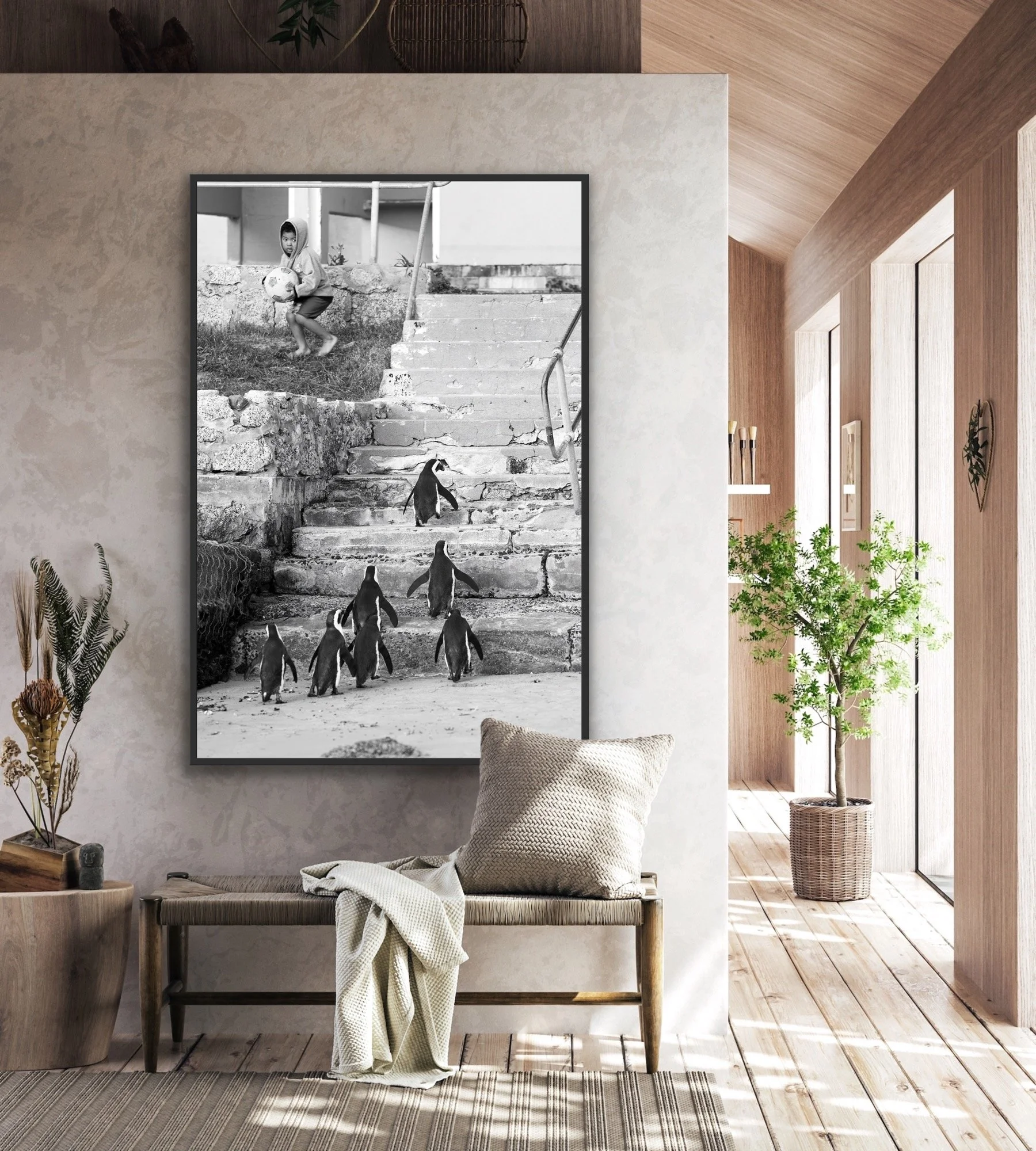 When Penguins Go Bad Finished in a custom black float frame by Dan Callister