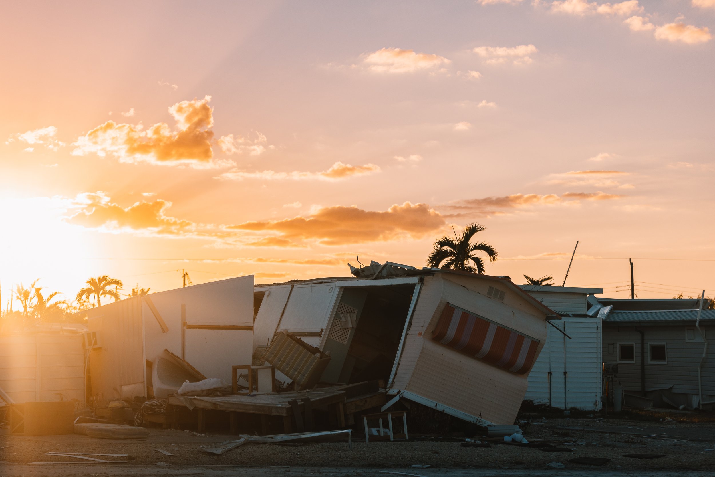 Hurricane Ian damage of trailer park during in Fort Lauderdale, Florida