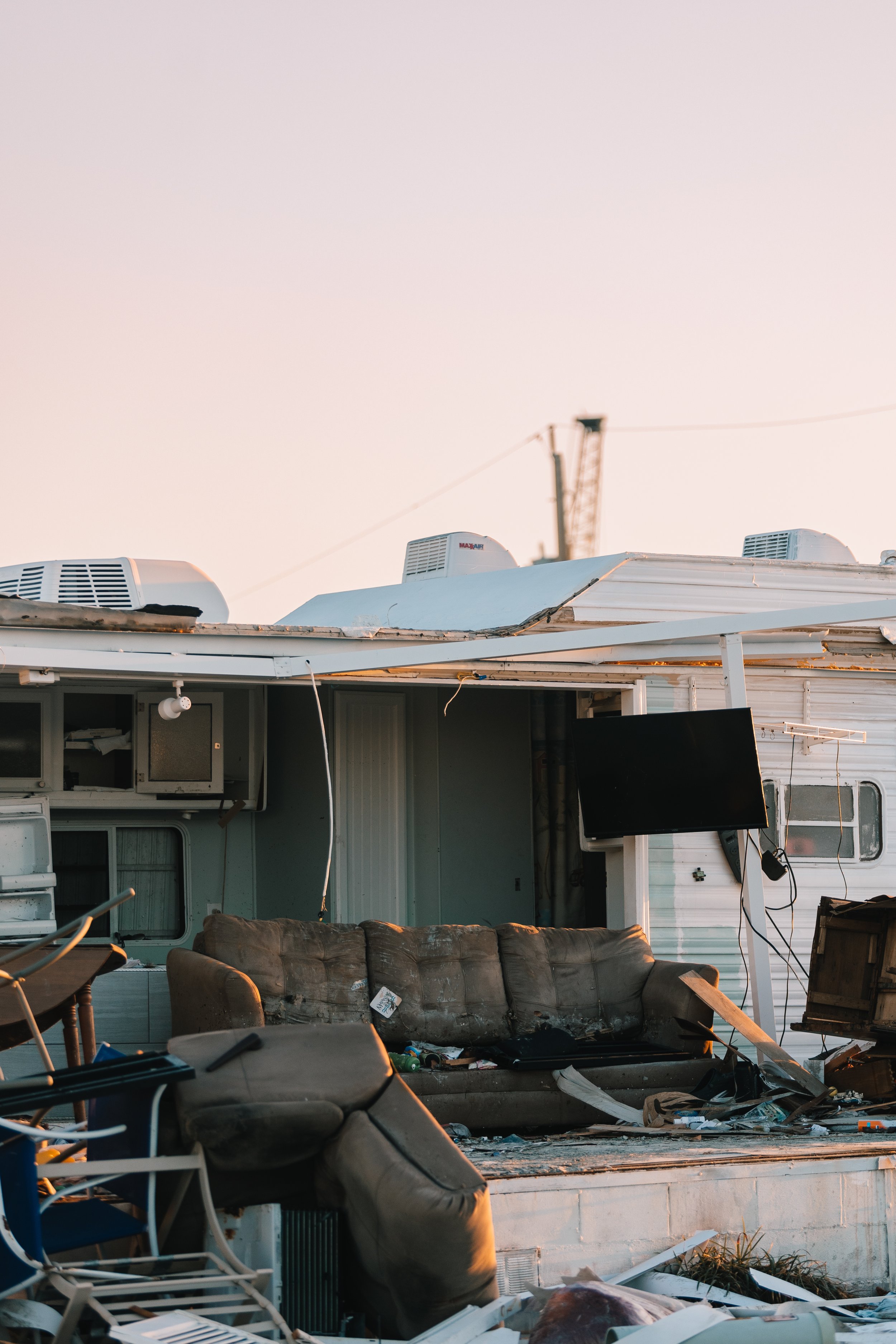 Hurricane Ian damage of trailer park during in Fort Lauderdale, Florida