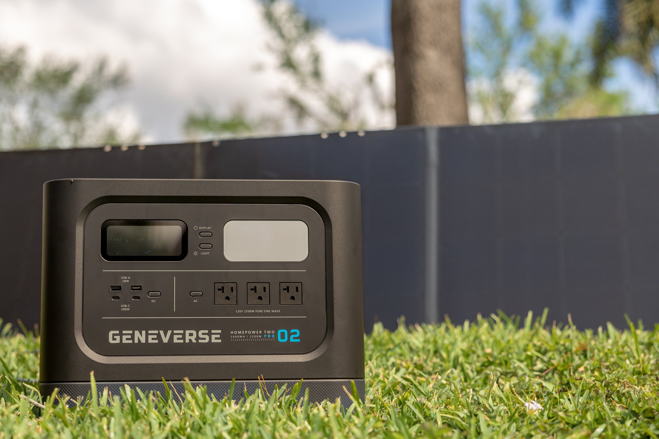 Genniverse Solar power generator in back yard after Hurricane Ian damage in Fort Lauderdale, Florida
