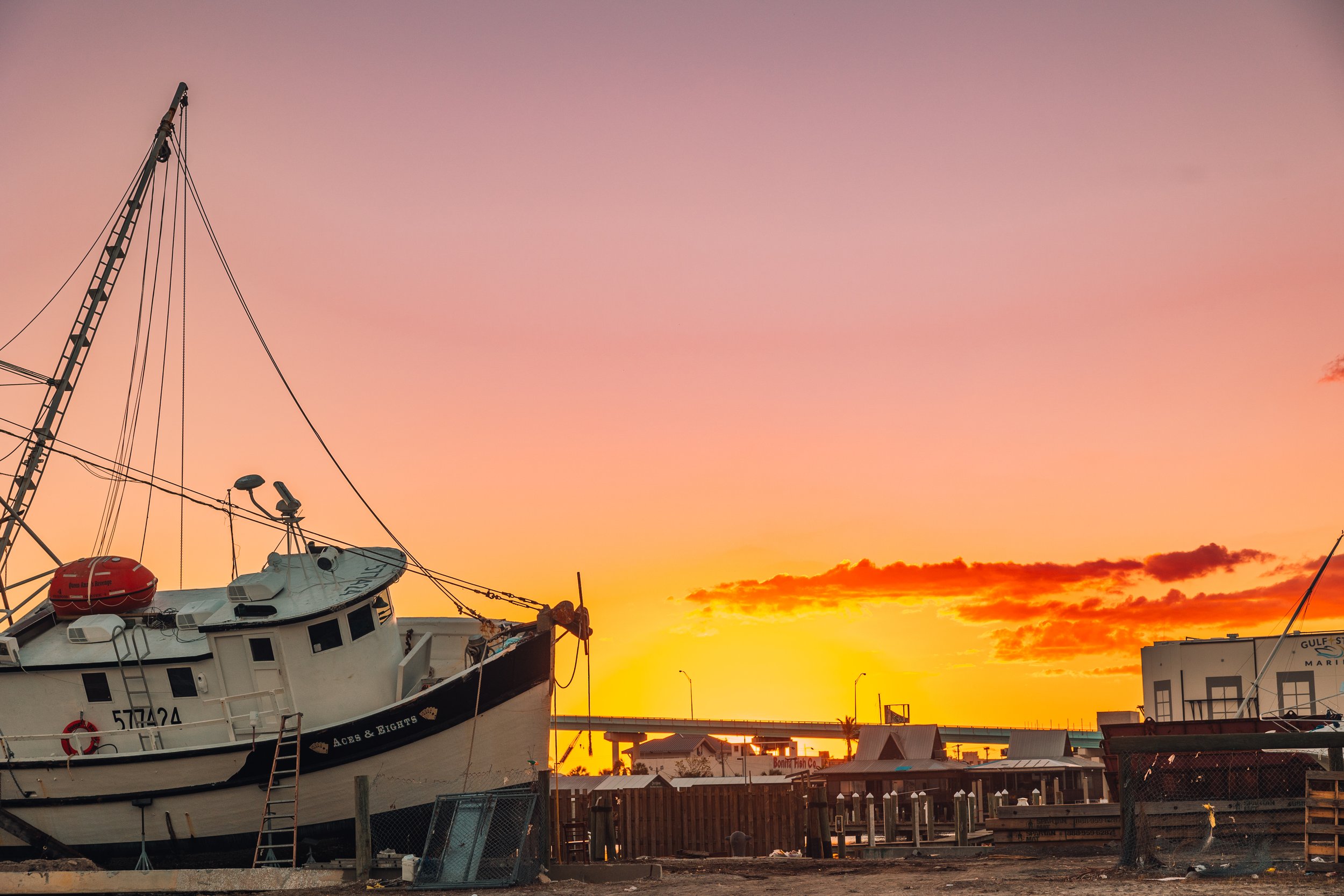 shrimping boats on the land after Hurricane Ian damage in Fort Lauderdale, Florida