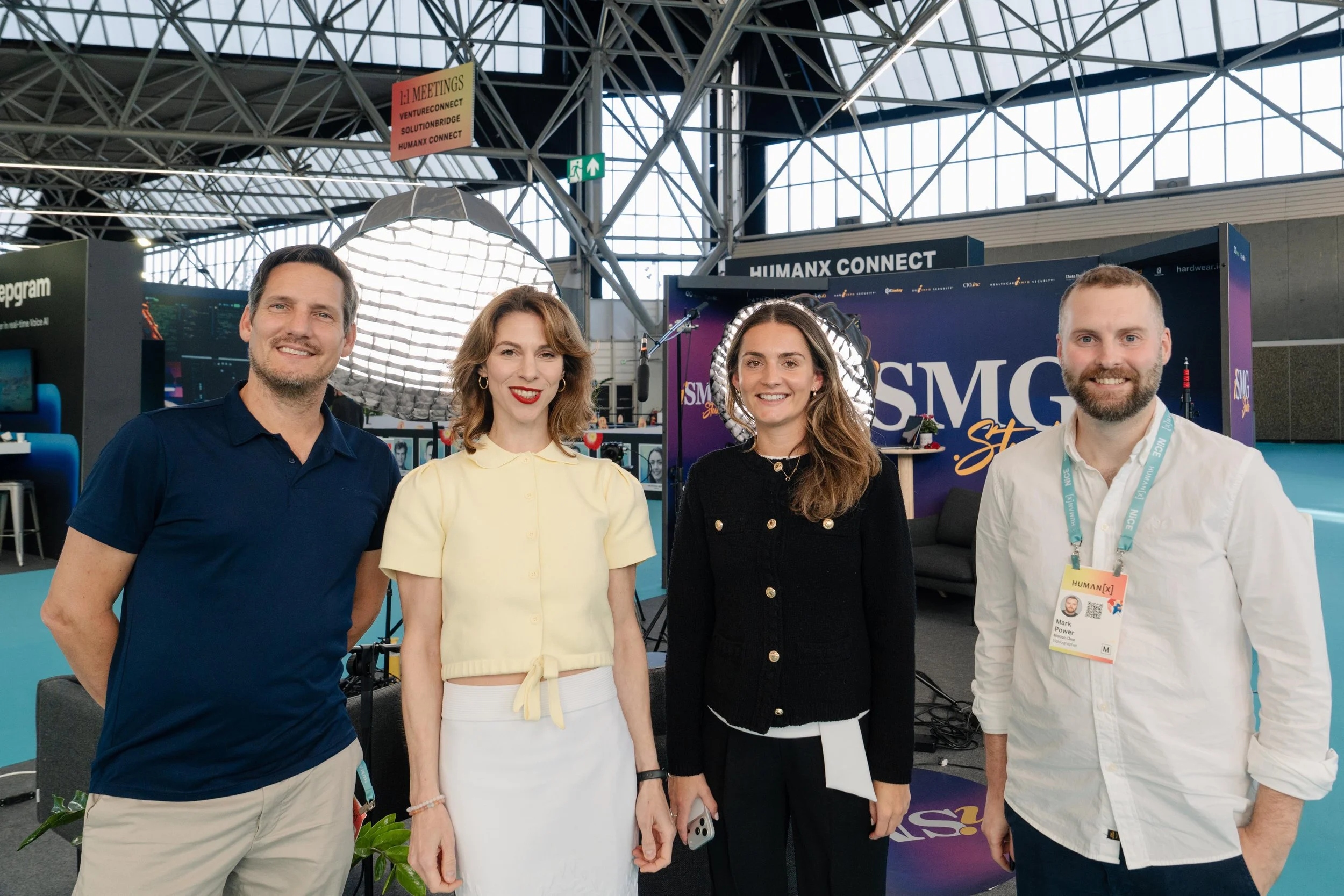 Motion One crew and the ISMG team together on the podcast set at Human X, RAI Amsterdam