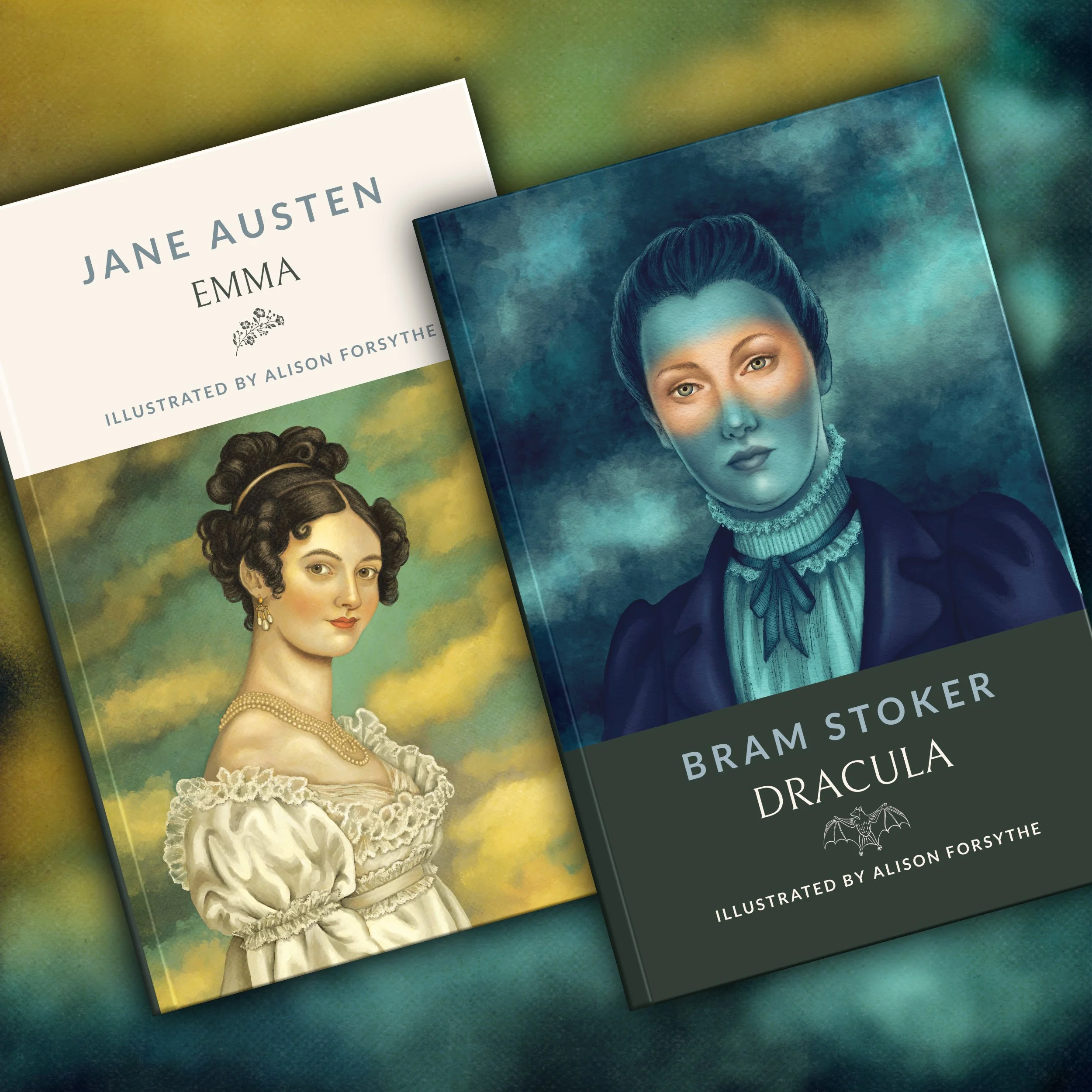 Cover images of Emma and Dracula