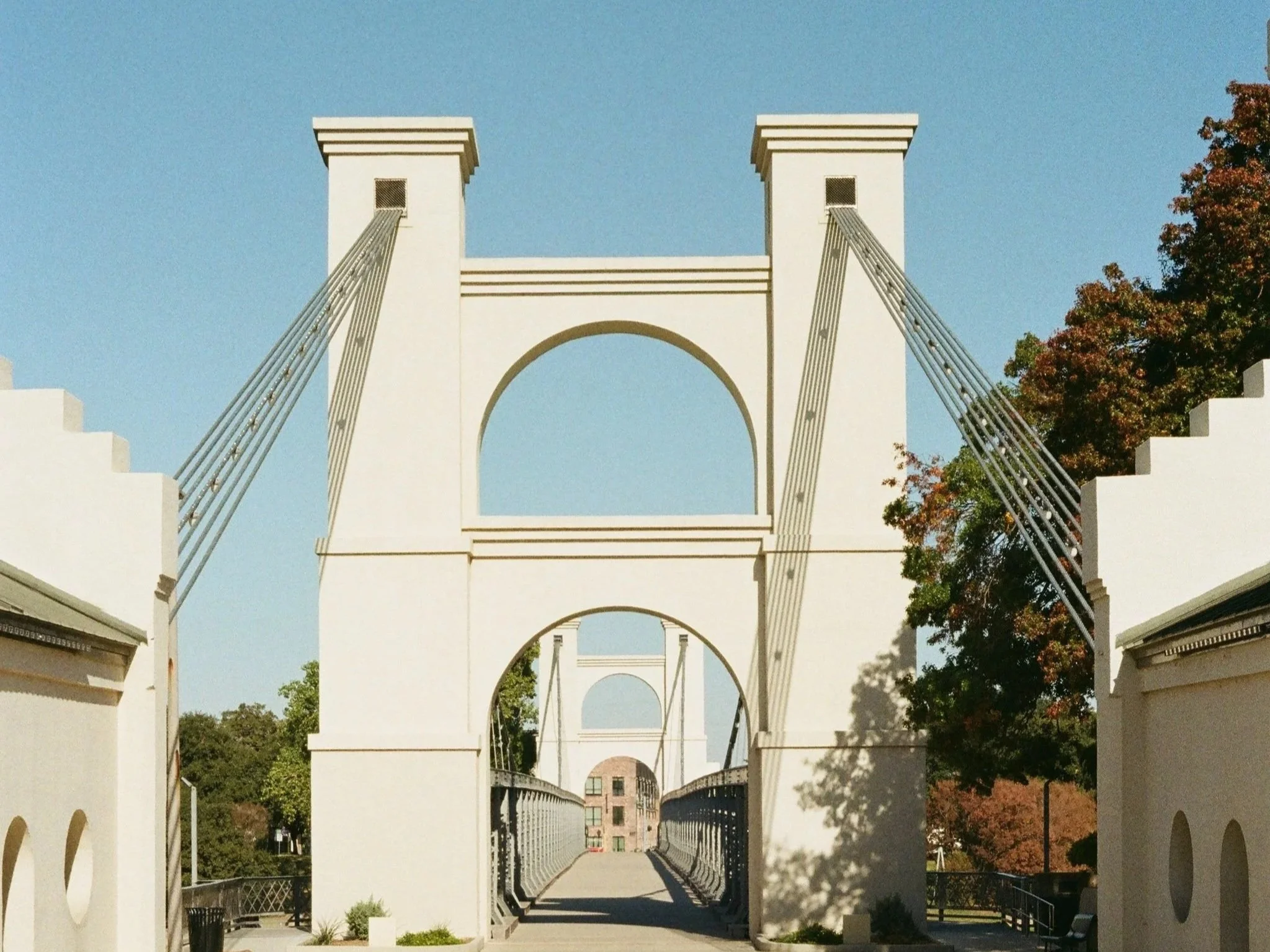 Waco Suspension Bridge Spanning over the Brazos connecting Downtown to East Waco