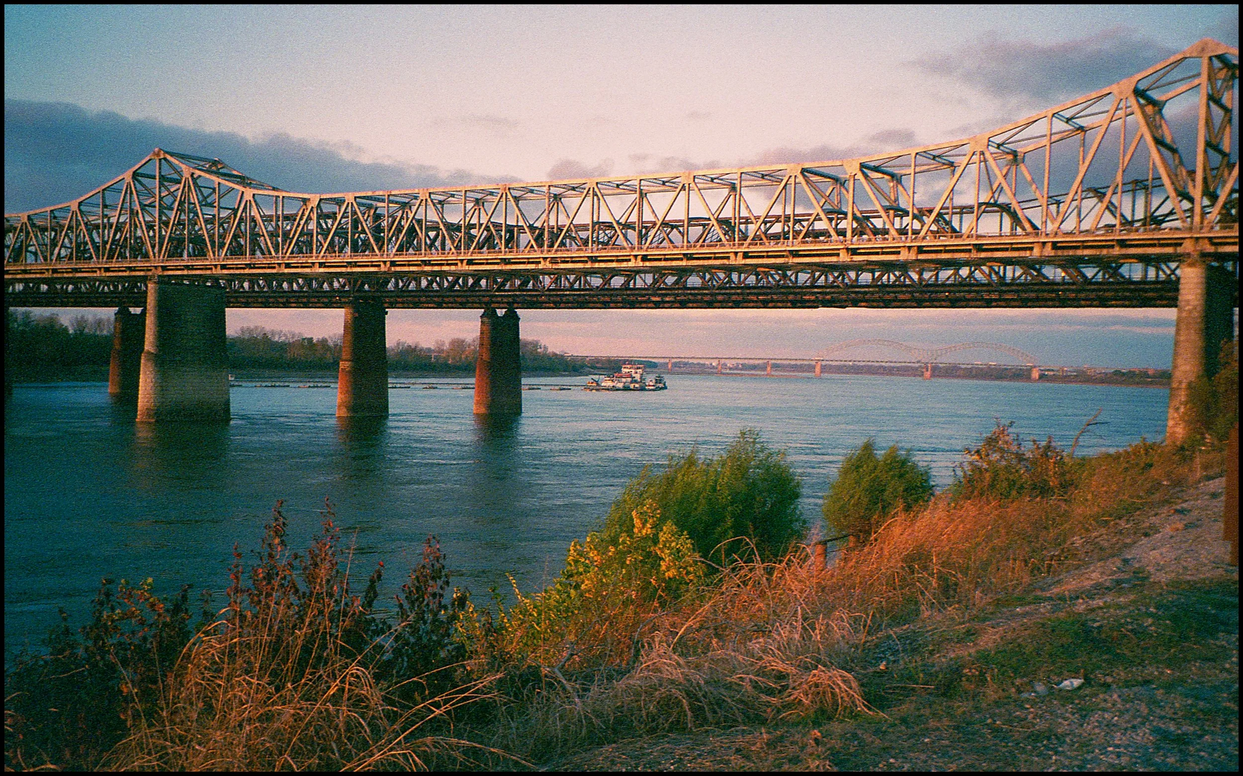Arkansas Bridge and Mississippi River in Memphis, TN