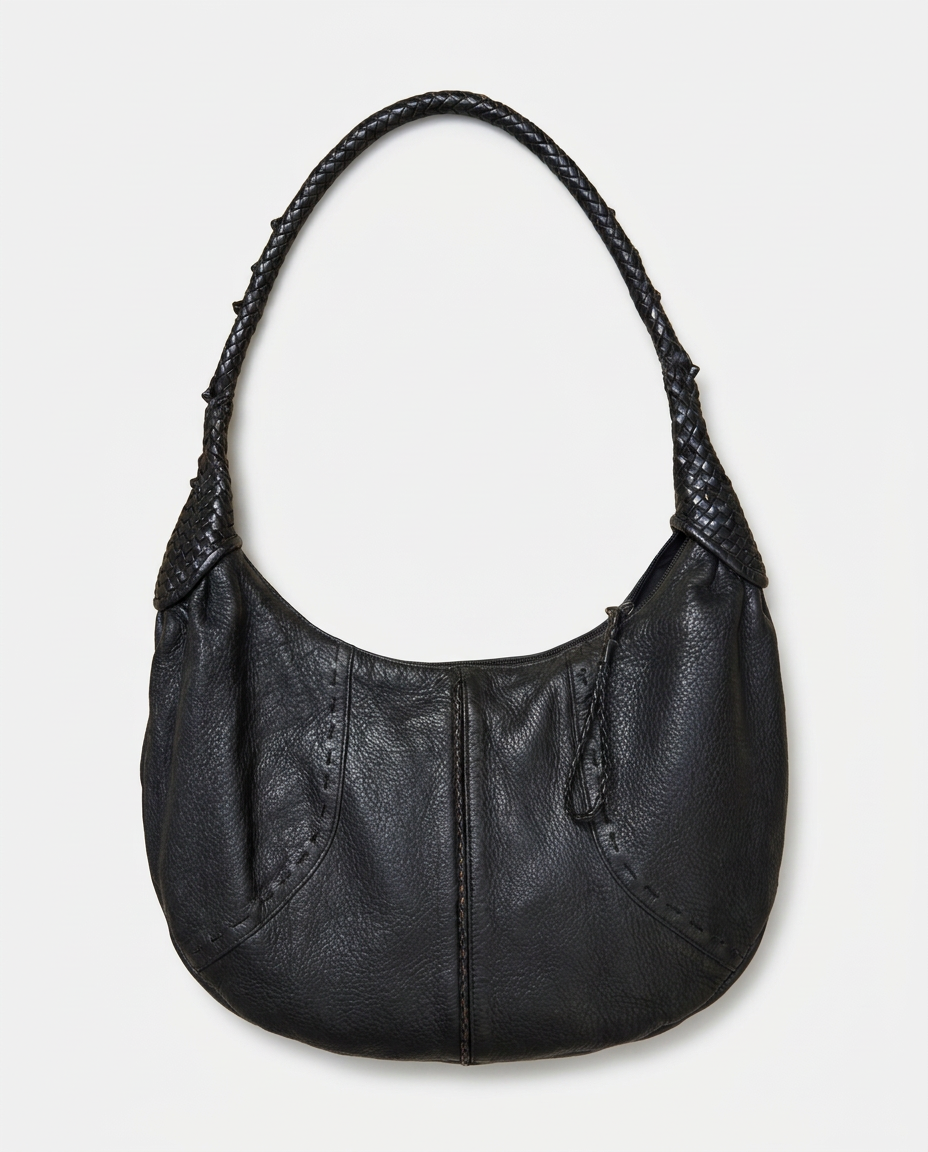 Black leather hobo bag