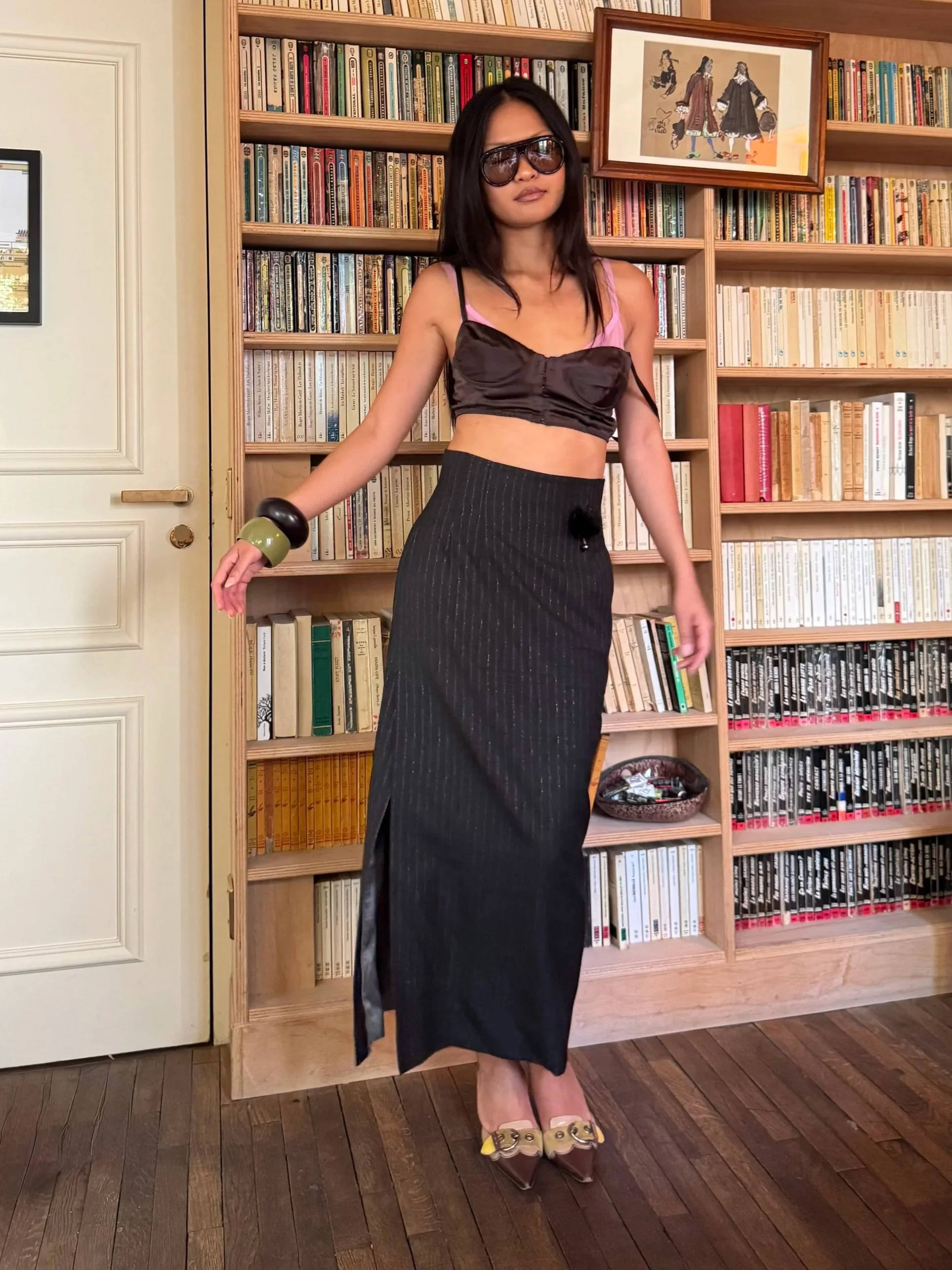 Christian Dior wool pin striped long skirt
