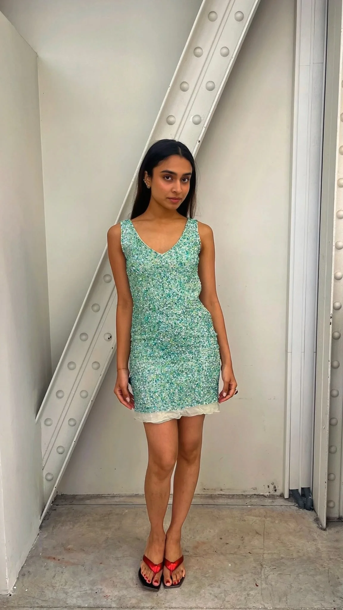 Silk all over beaded Tiffany blue dress