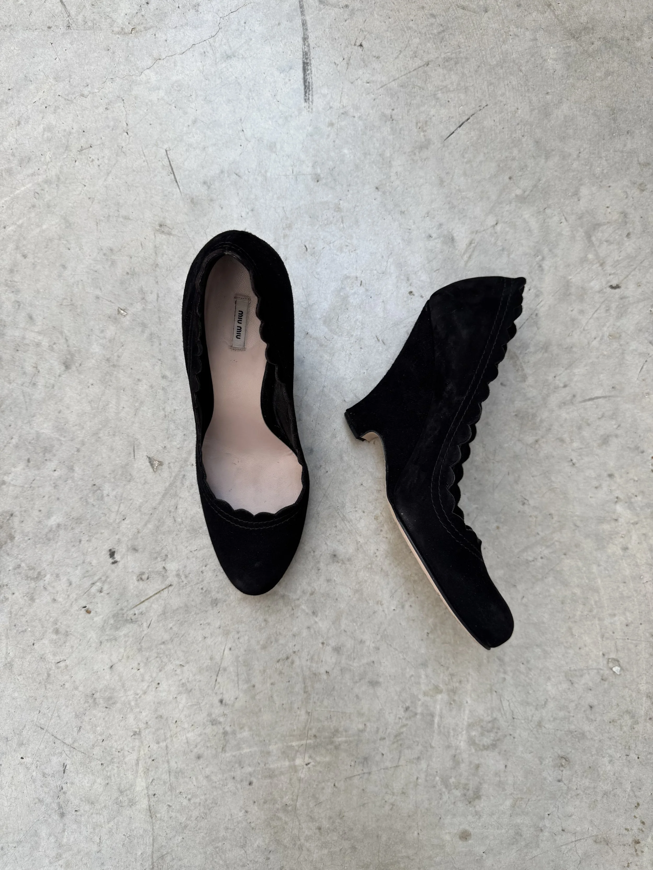 Miu miu wedge velvet heels