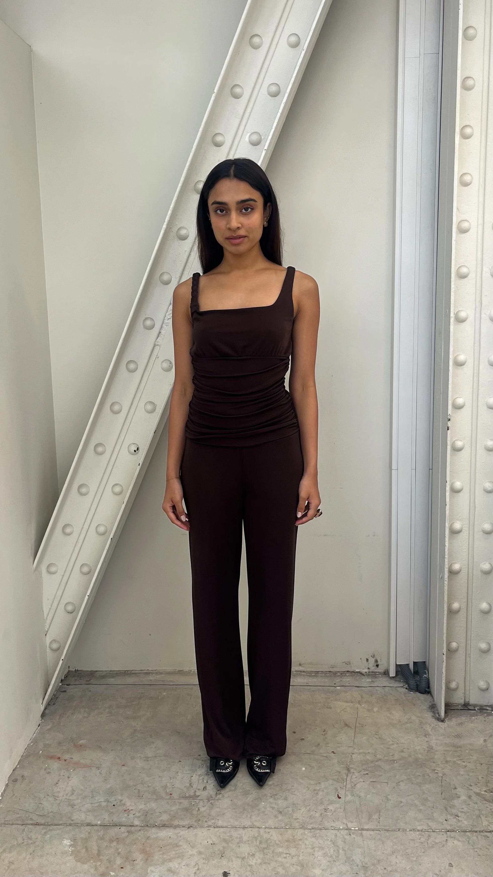 Sandro Ferrone brown ruched jumpsuit