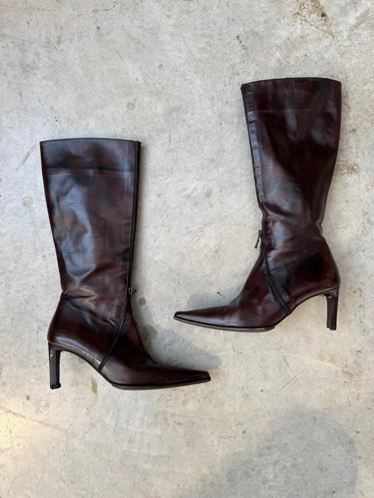 Brown leather zip boots