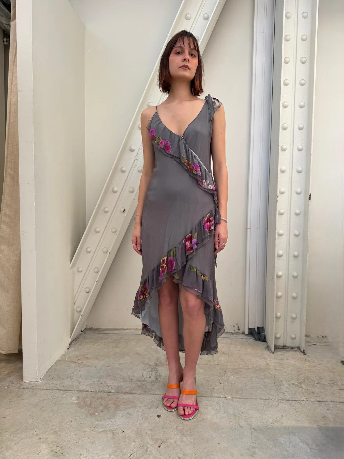 Silk ruffled floral dress