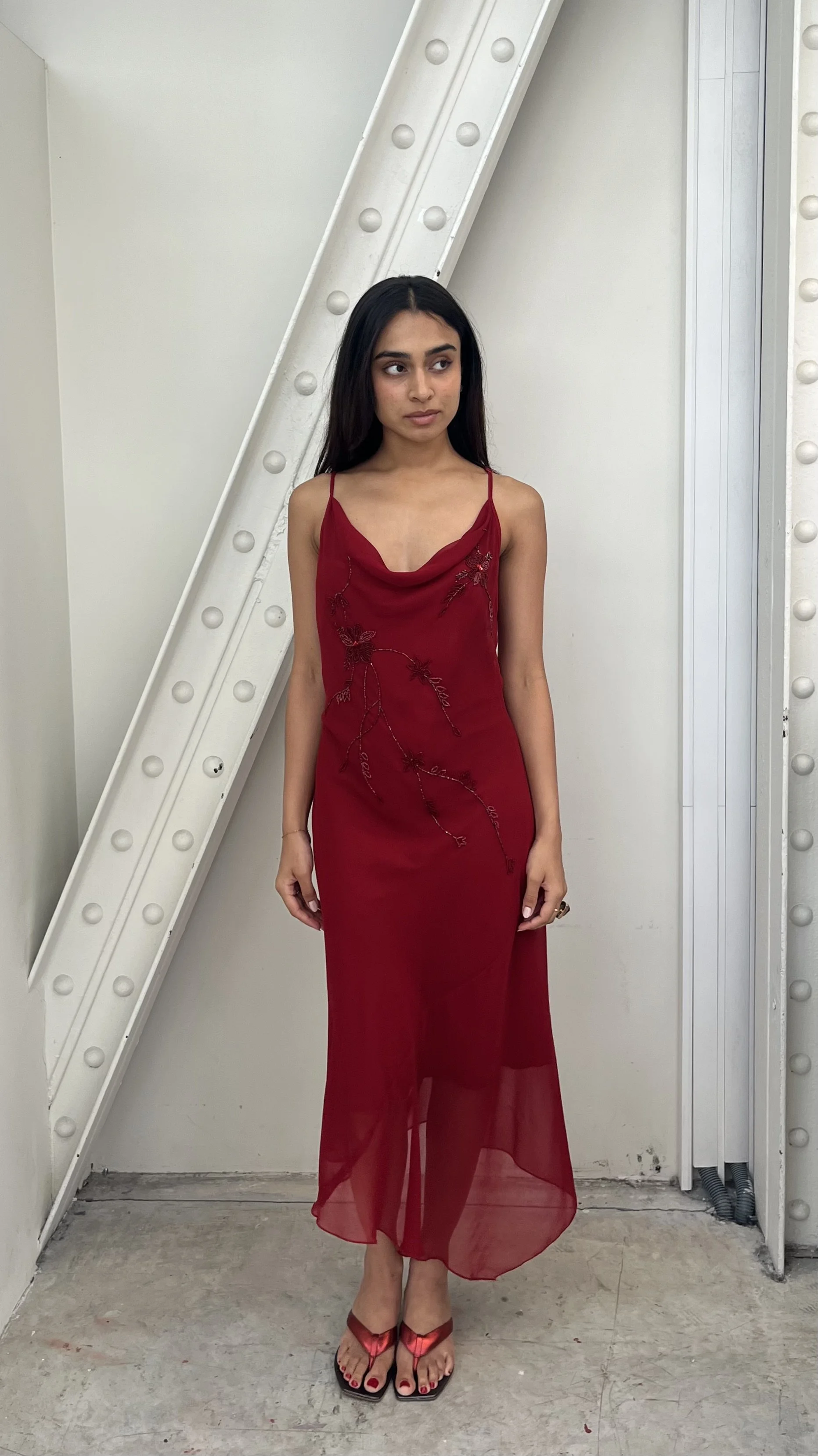 Red beaded maxi dress