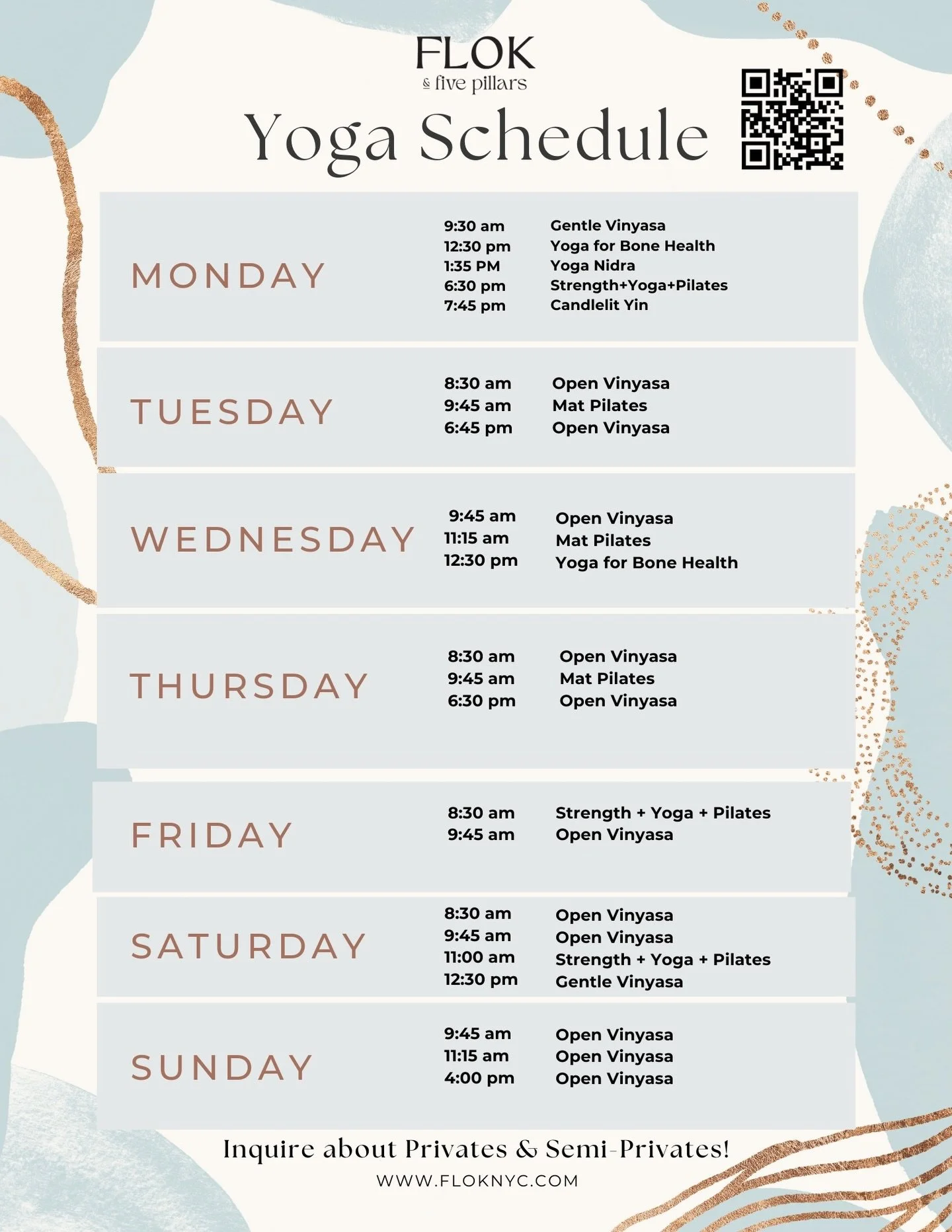 New month, new flow 🧘&zwj;♀️✨

FLOK NYC&rsquo;s Five Pillars Yoga has a fresh schedule, and you&rsquo;re invited to move, breathe, and reset with us. Whether you&rsquo;re building strength, finding balance, or carving out space to unwind, there&rsqu