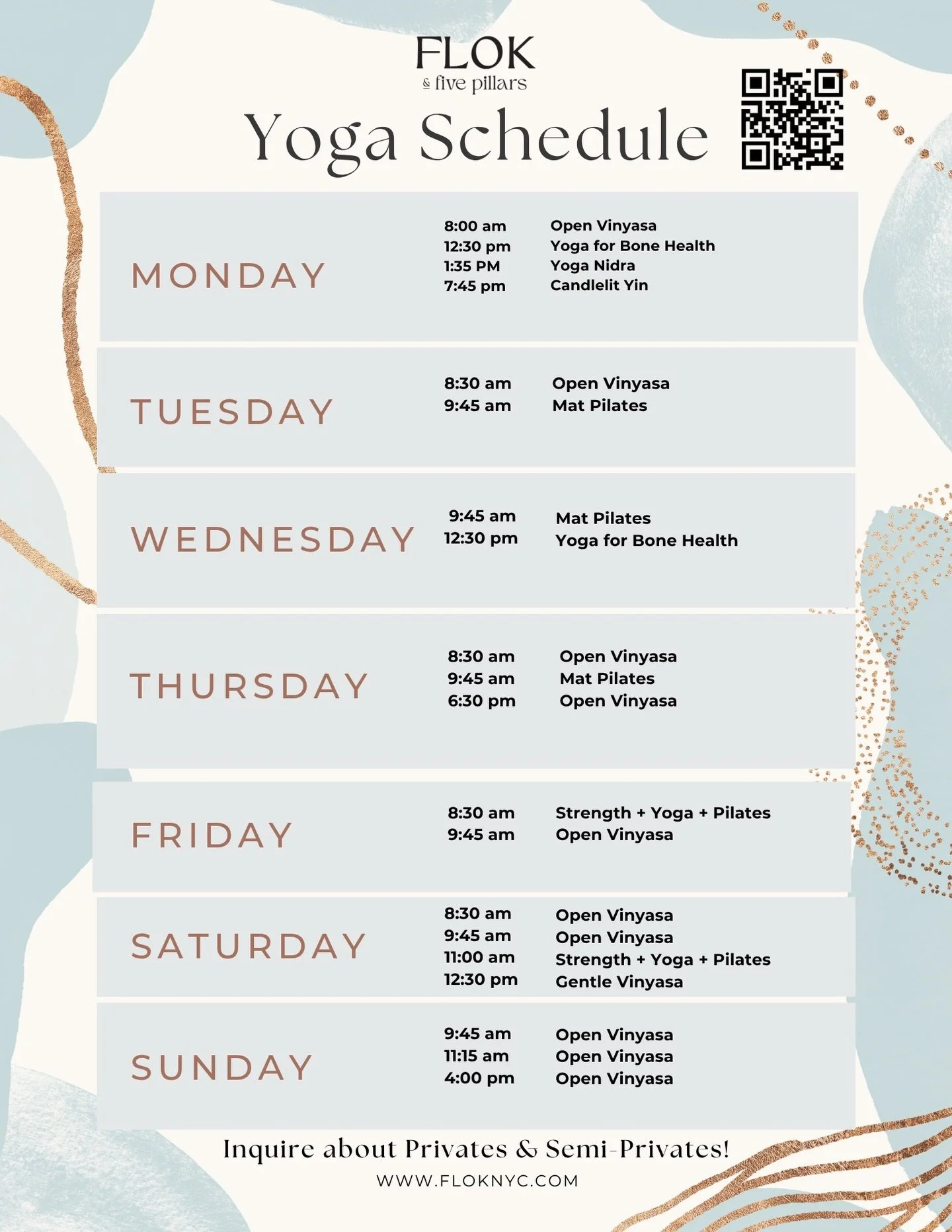 New schedule, same intention 🤍
Five Pillars Yoga is here to support every part of your practice&mdash;mind, body, and everything in between. Come find your flow with us this week ✨ #FLOKNYC