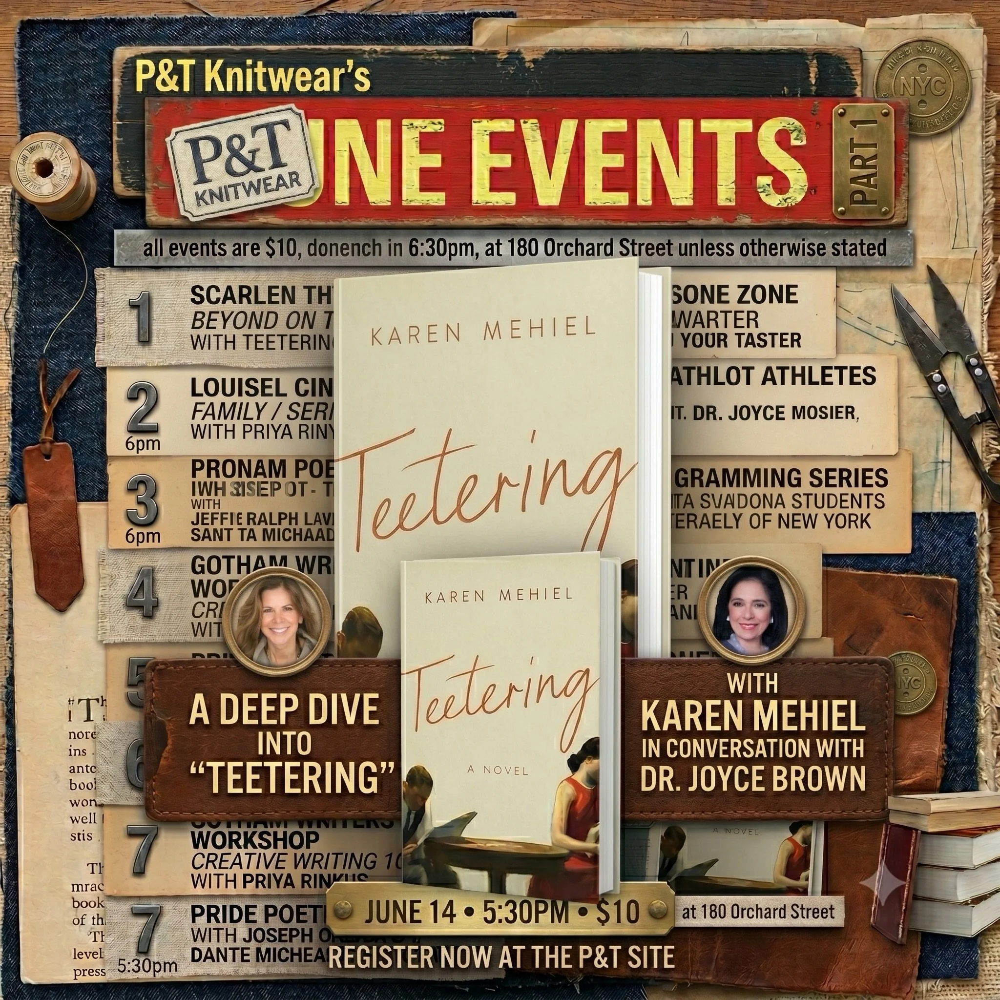 📚 MARK YOUR CALENDARS FOR JUNE 14! 📚

We are thrilled to host author Karen Mehiel at P&amp;T Knitwear for a deep dive into her captivating new novel, Teetering!

Making the evening even more special, Karen will be joined in conversation by the incr